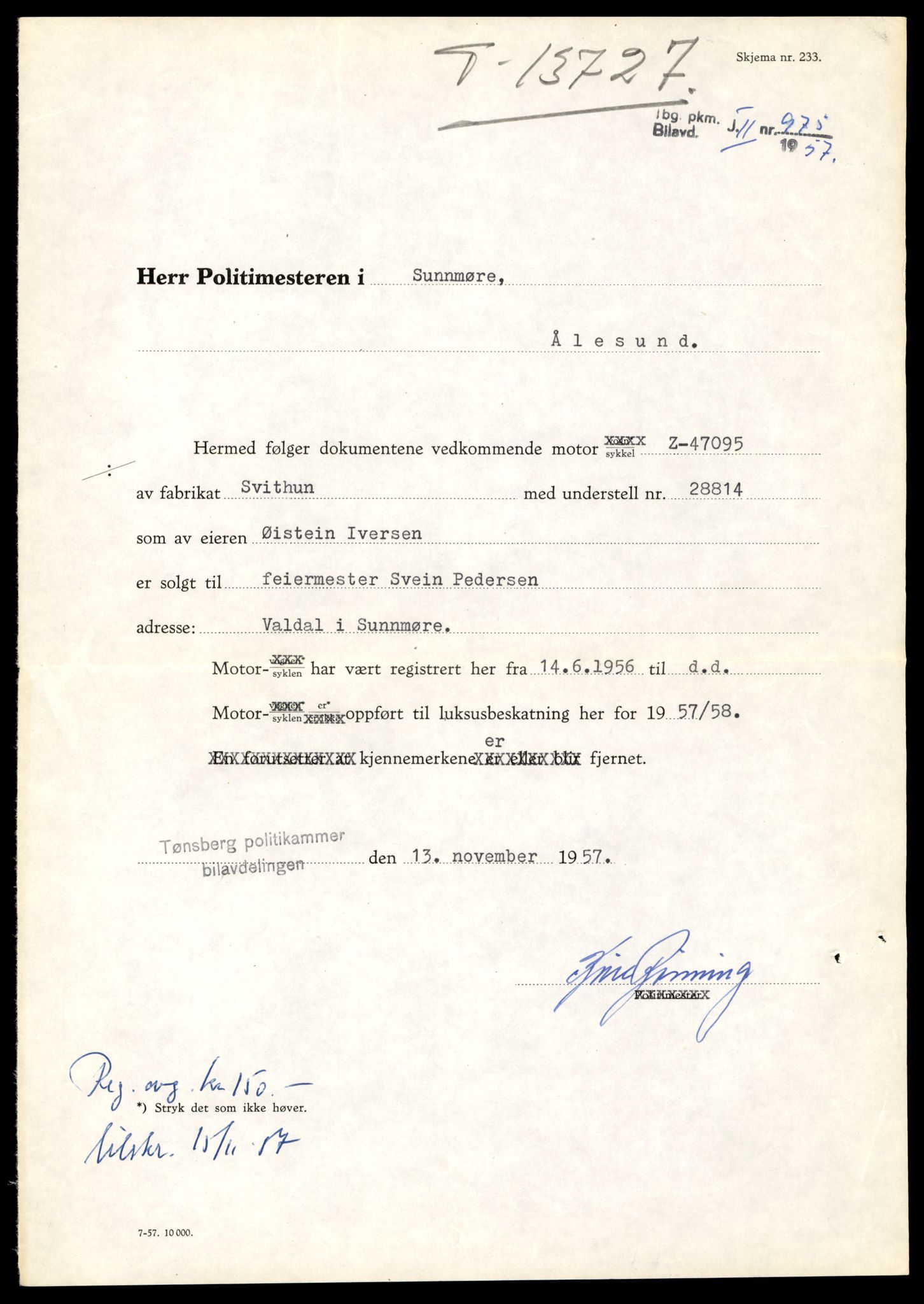 Møre og Romsdal vegkontor - Ålesund trafikkstasjon, AV/SAT-A-4099/F/Fe/L0041: Registreringskort for kjøretøy T 13710 - T 13905, 1927-1998, s. 279