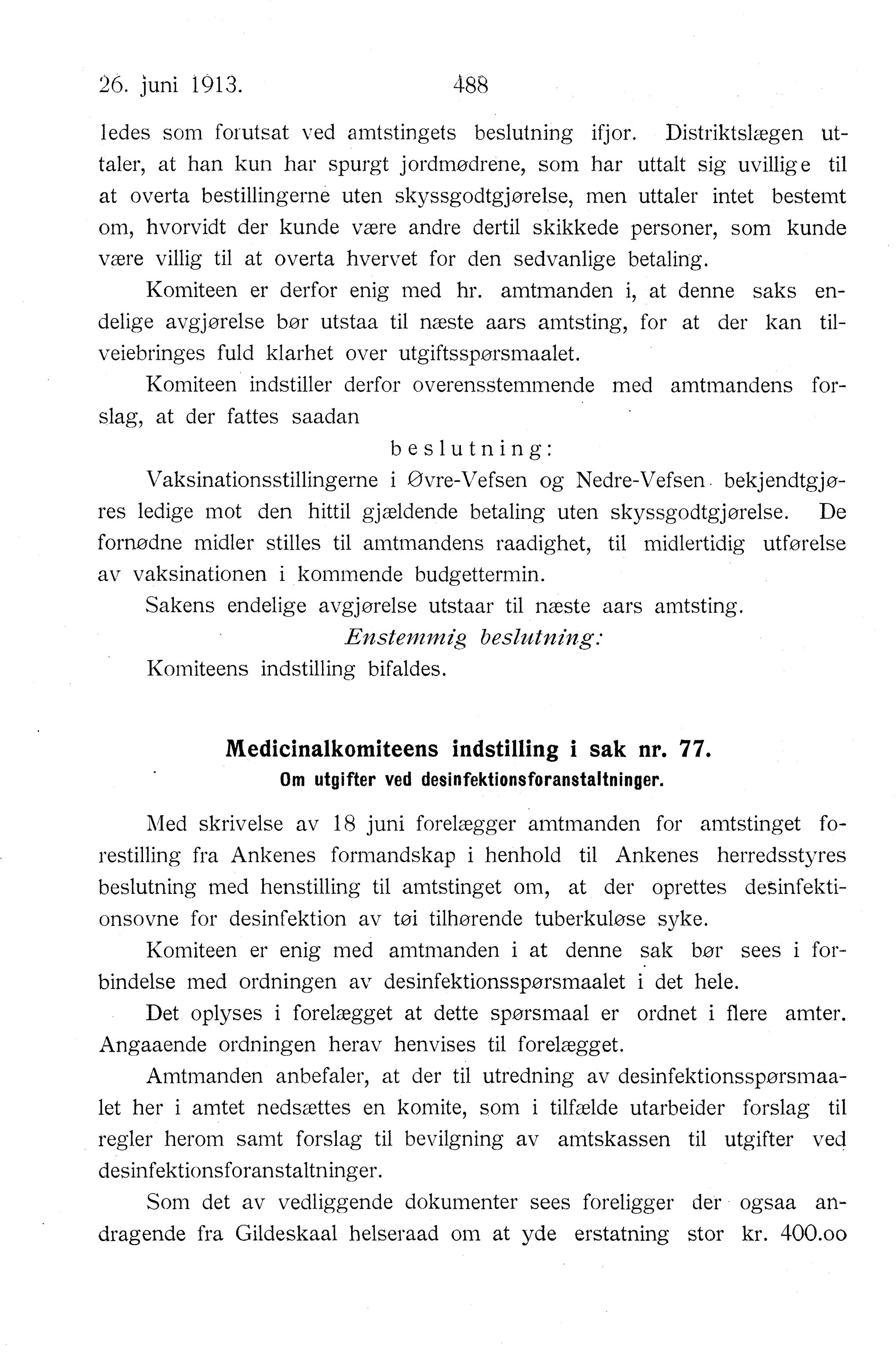 Nordland Fylkeskommune. Fylkestinget, AIN/NFK-17/176/A/Ac/L0036: Fylkestingsforhandlinger 1913, 1913