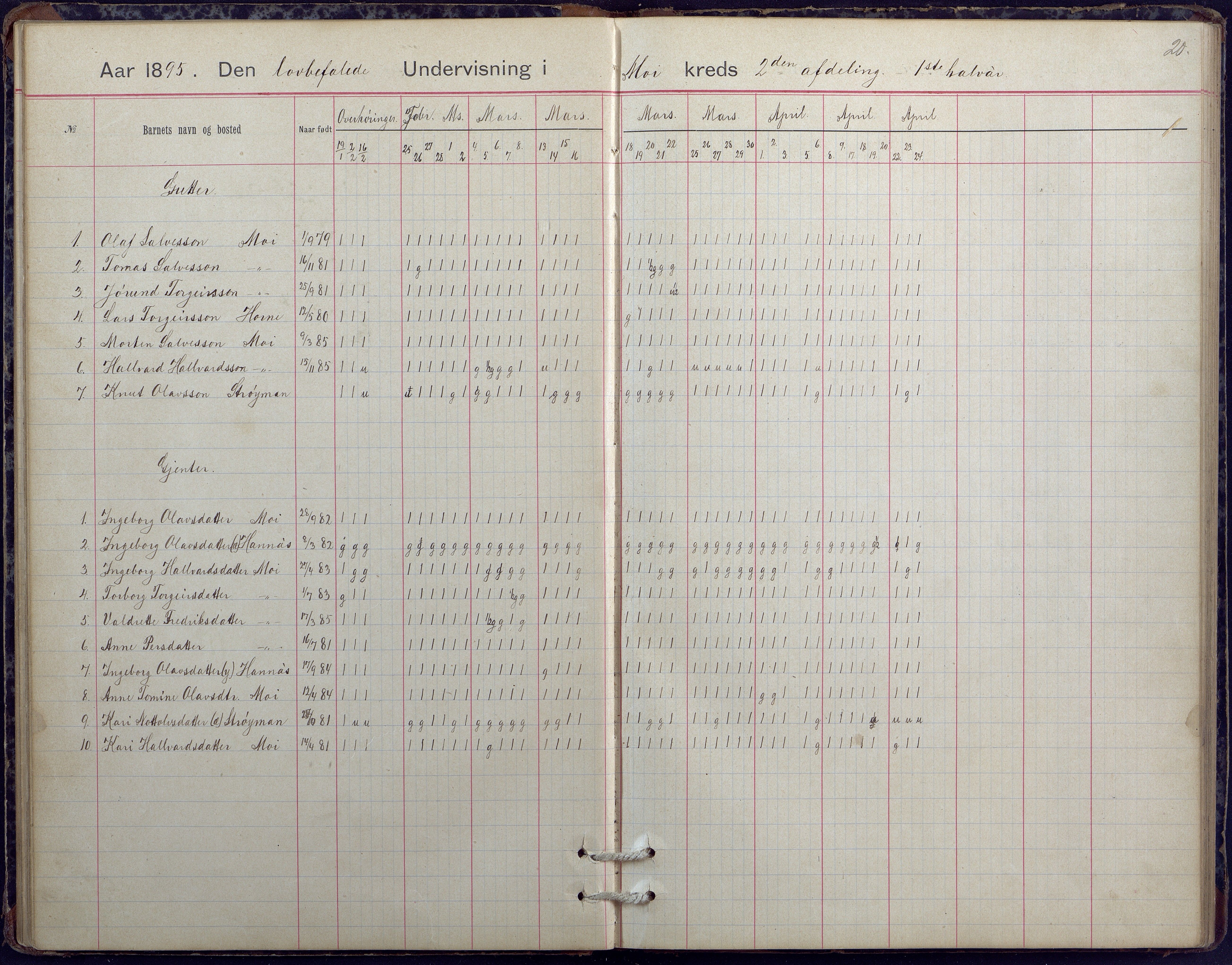 Hornnes kommune, Moi, Moseid, Kjetså skolekretser, AAKS/KA0936-550e/F1/L0005: Dagbok. Moseid, Moi, 1892-1908, s. 20