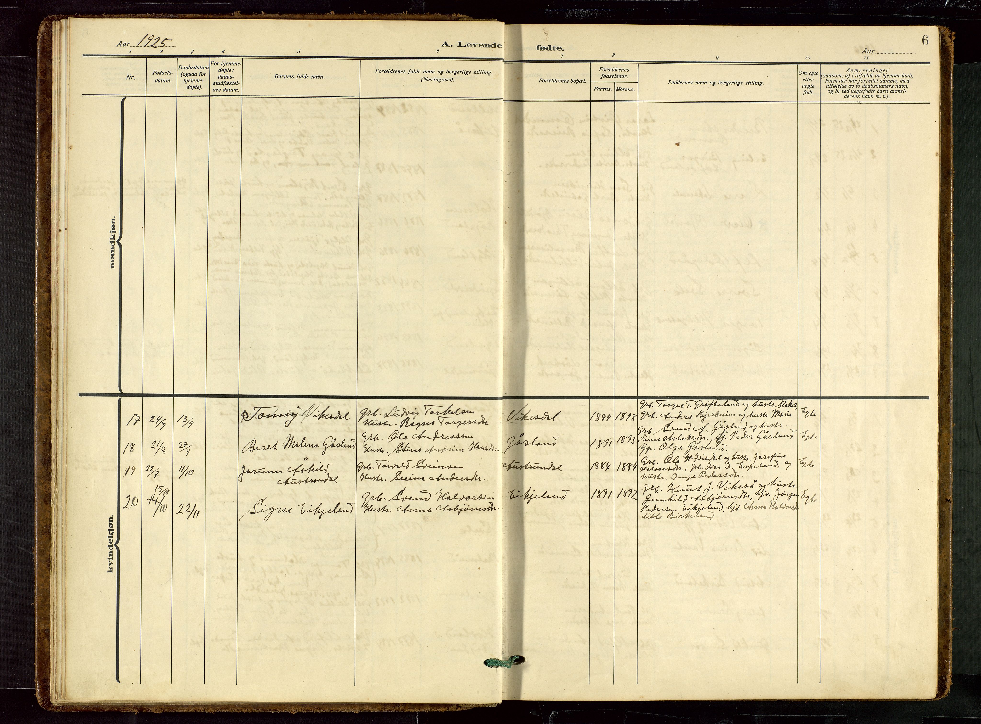 Helleland sokneprestkontor, AV/SAST-A-101810: Klokkerbok nr. B 7, 1923-1945, s. 6