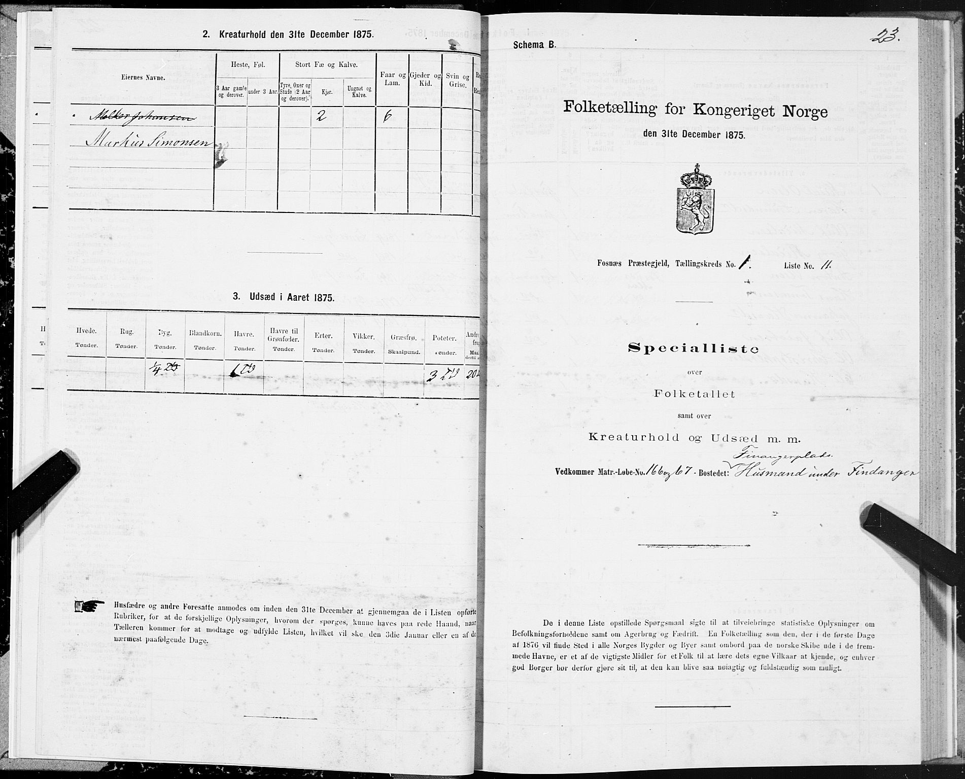 SAT, Folketelling 1875 for 1748P Fosnes prestegjeld, 1875, s. 1023