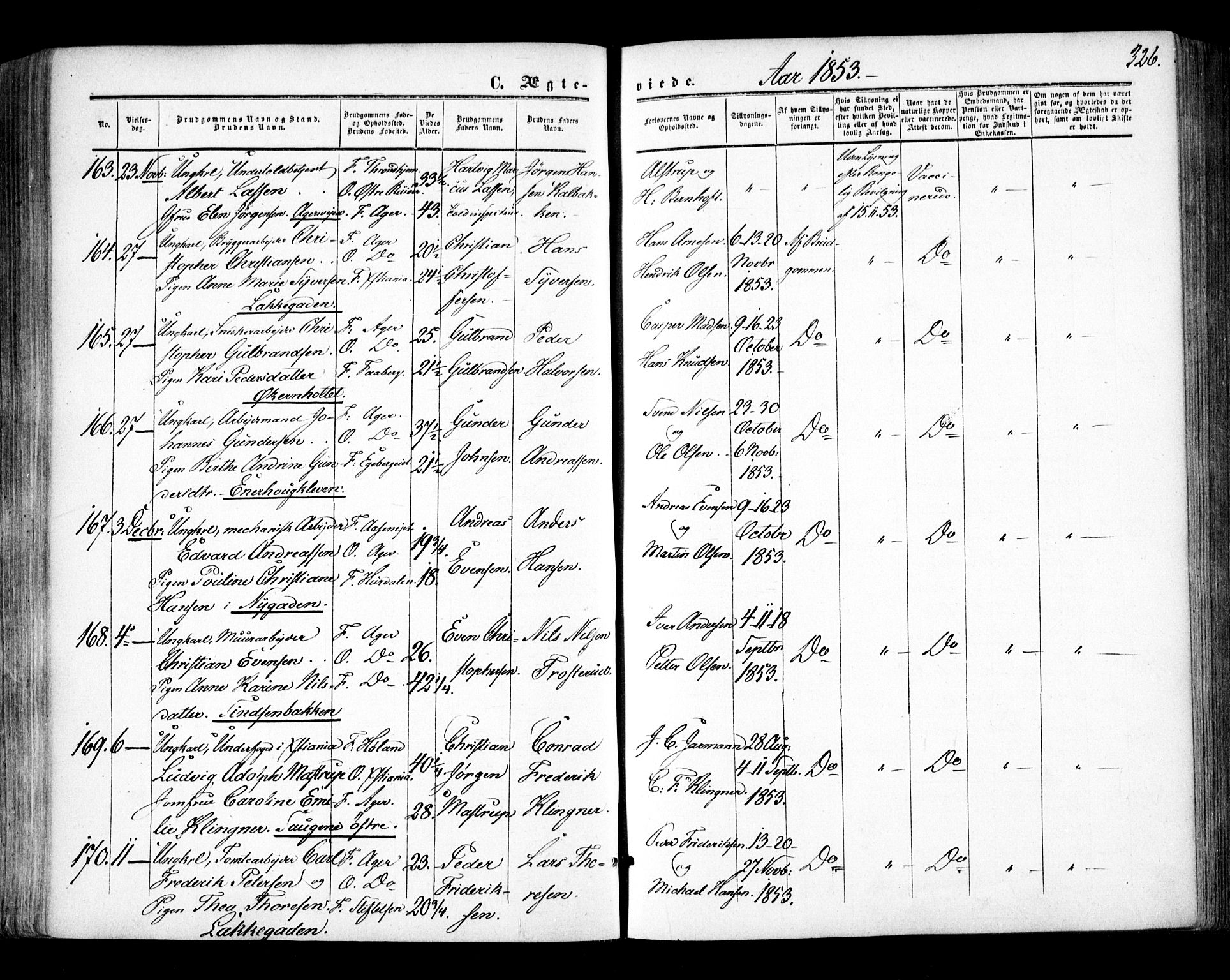 Aker prestekontor kirkebøker, AV/SAO-A-10861/F/L0020: Ministerialbok nr. 20, 1853-1857, s. 326