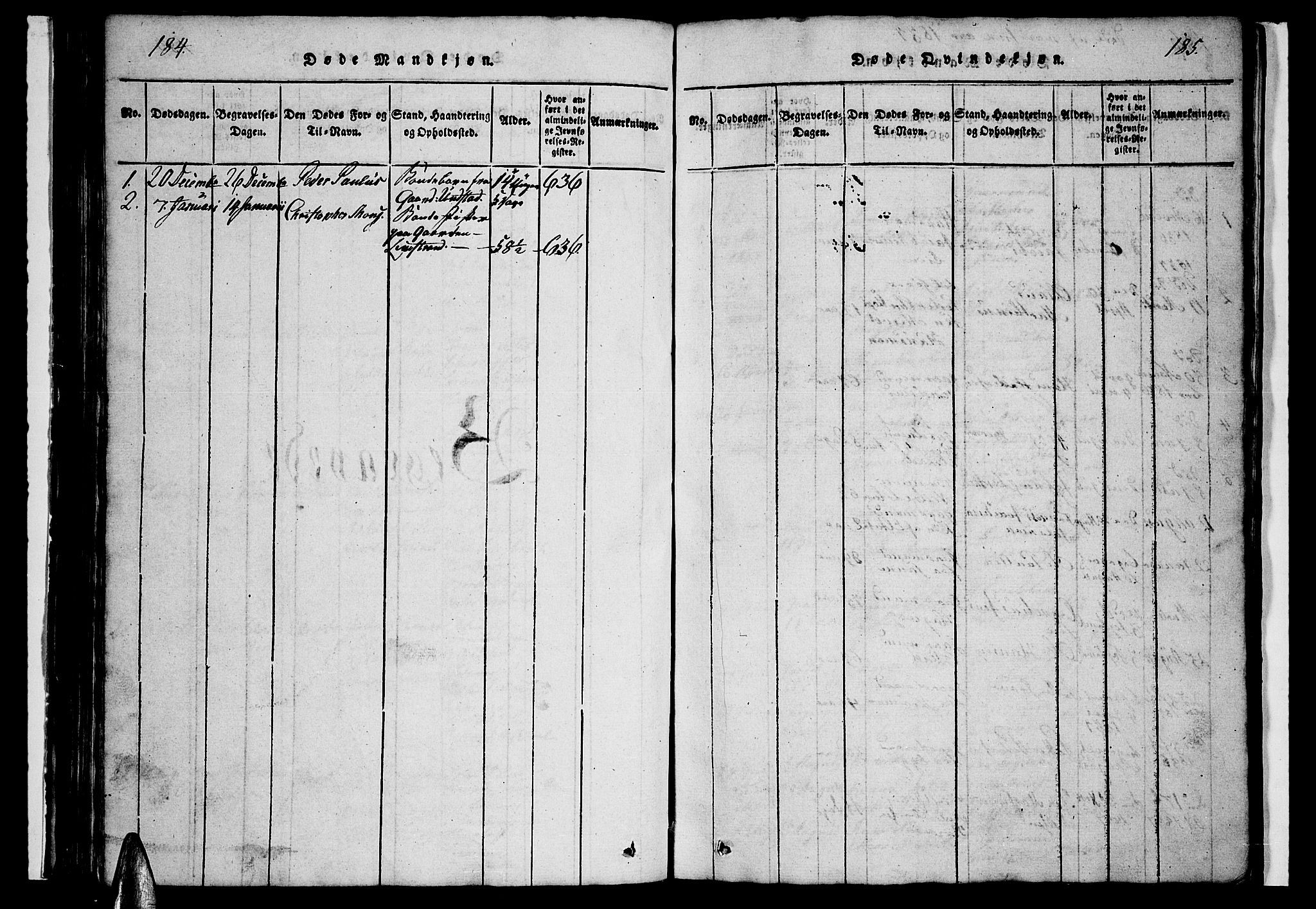 Ministerialprotokoller, klokkerbøker og fødselsregistre - Nordland, SAT/A-1459/880/L1139: Klokkerbok nr. 880C01, 1836-1857, s. 184-185