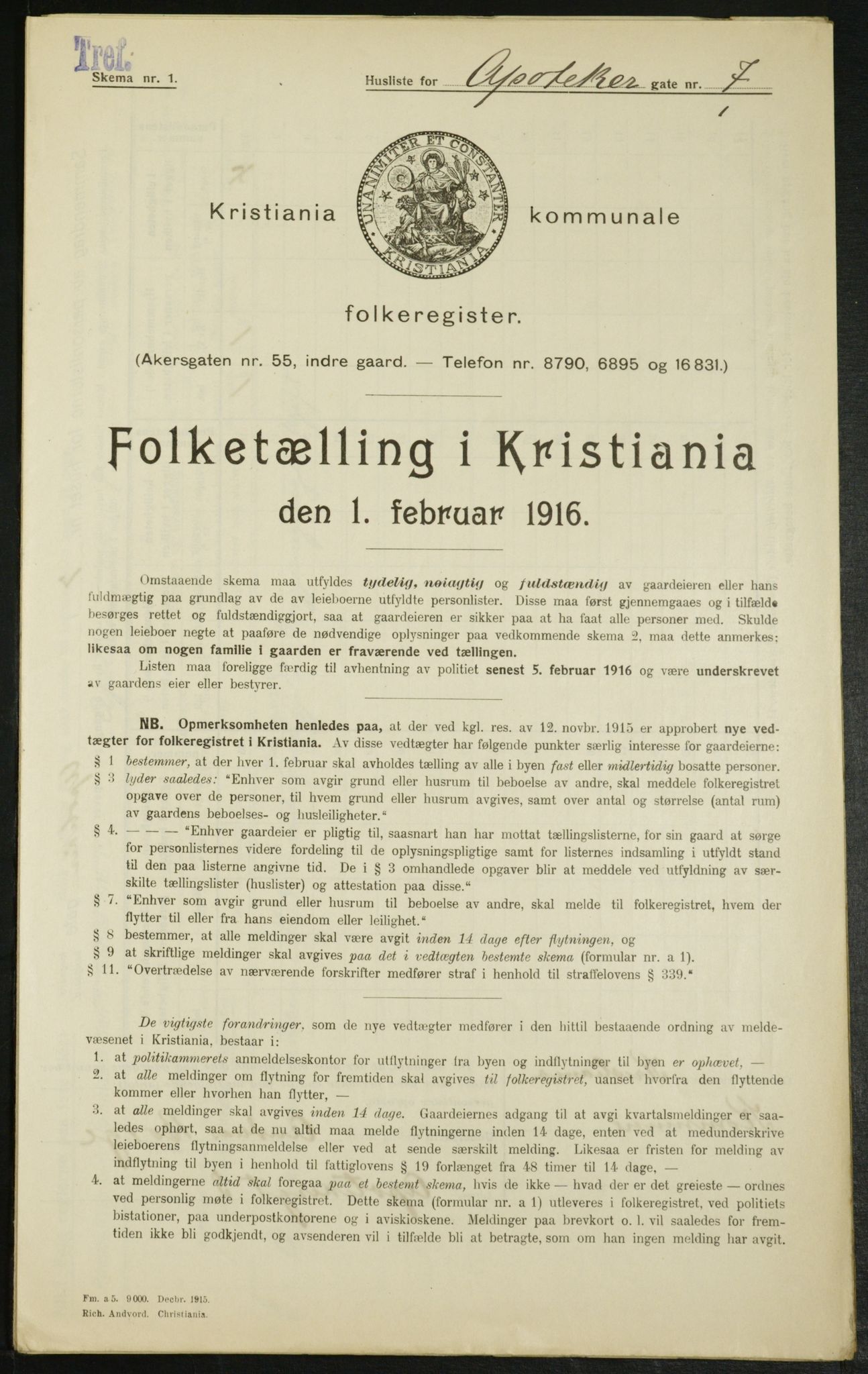 OBA, Kommunal folketelling 1.2.1916 for Kristiania, 1916, s. 1400