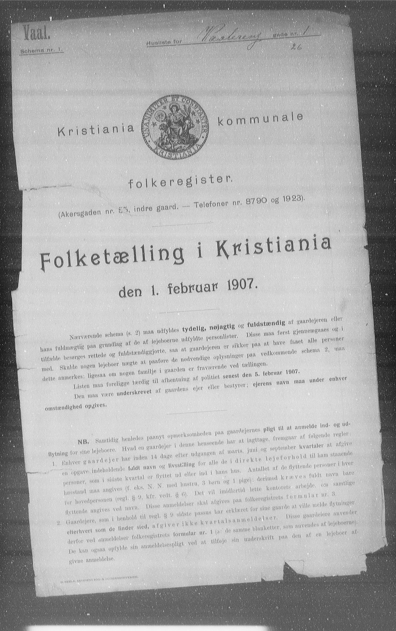 OBA, Kommunal folketelling 1.2.1907 for Kristiania kjøpstad, 1907, s. 63820