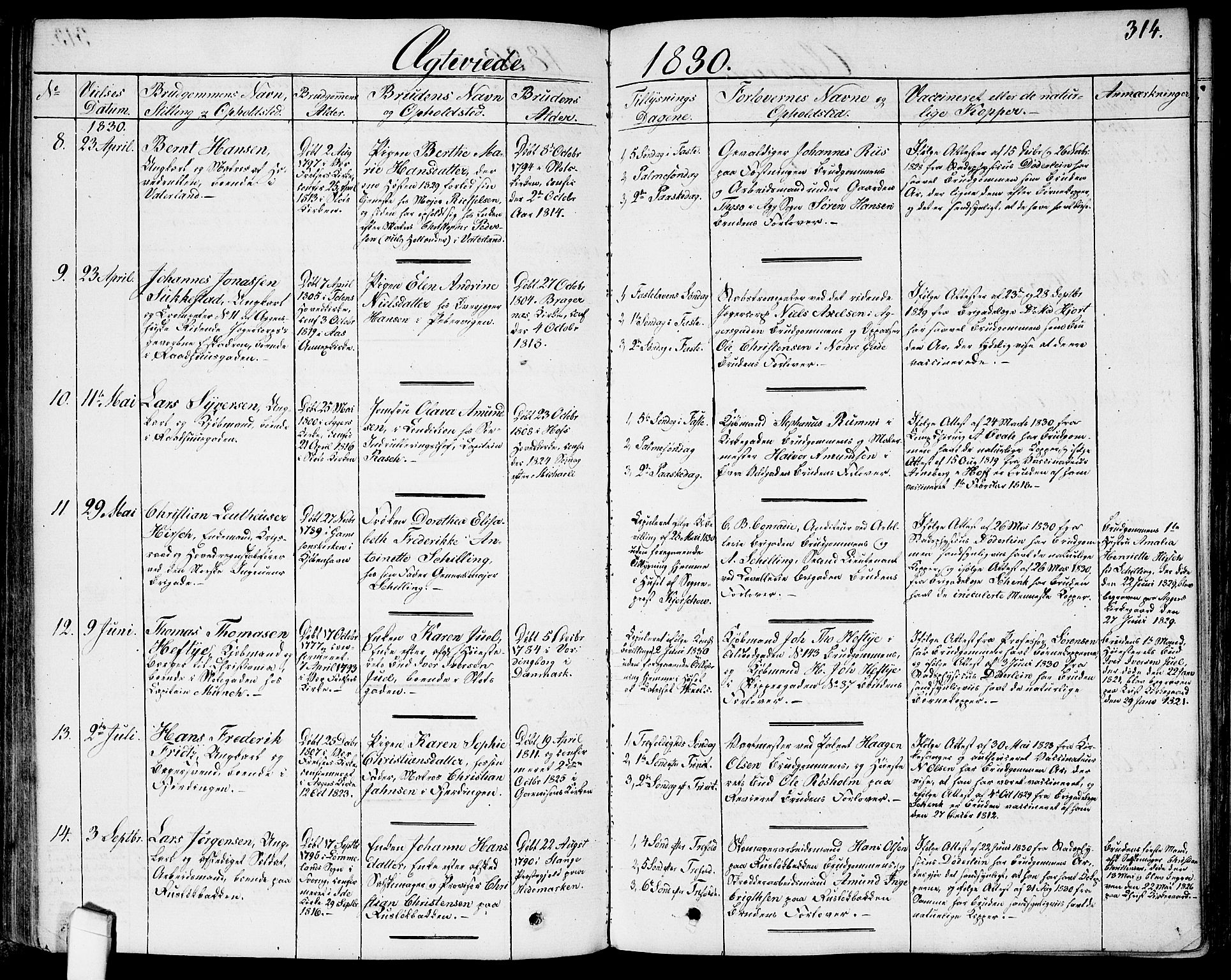 Garnisonsmenigheten Kirkebøker, AV/SAO-A-10846/G/Ga/L0004: Klokkerbok nr. 4, 1828-1840, s. 314