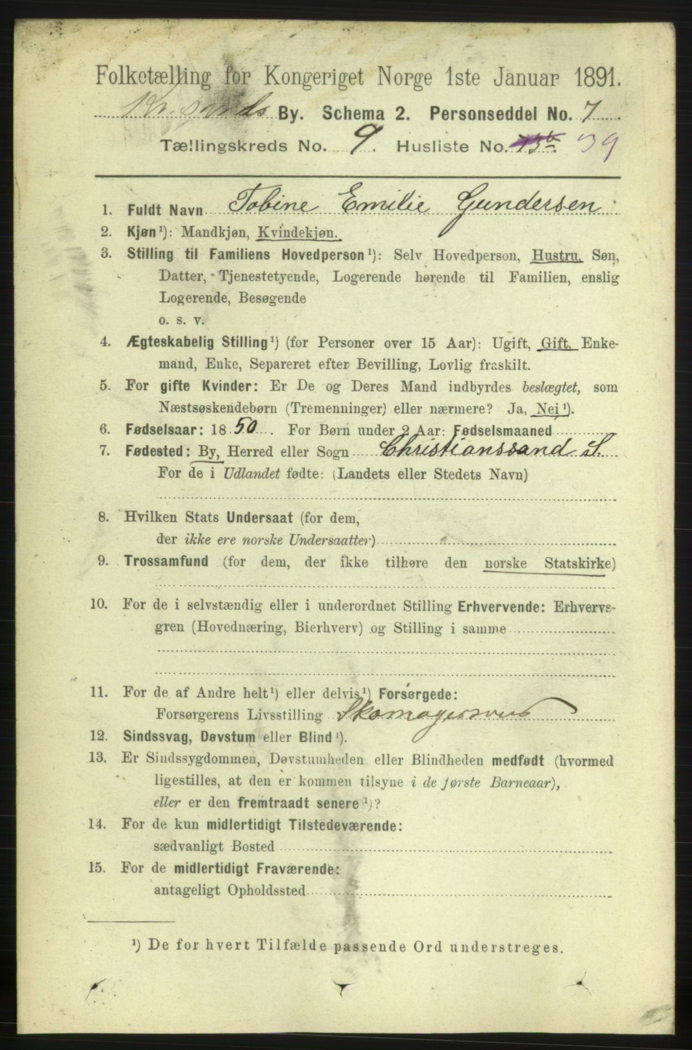 RA, Folketelling 1891 for 1001 Kristiansand kjøpstad, 1891, s. 5312