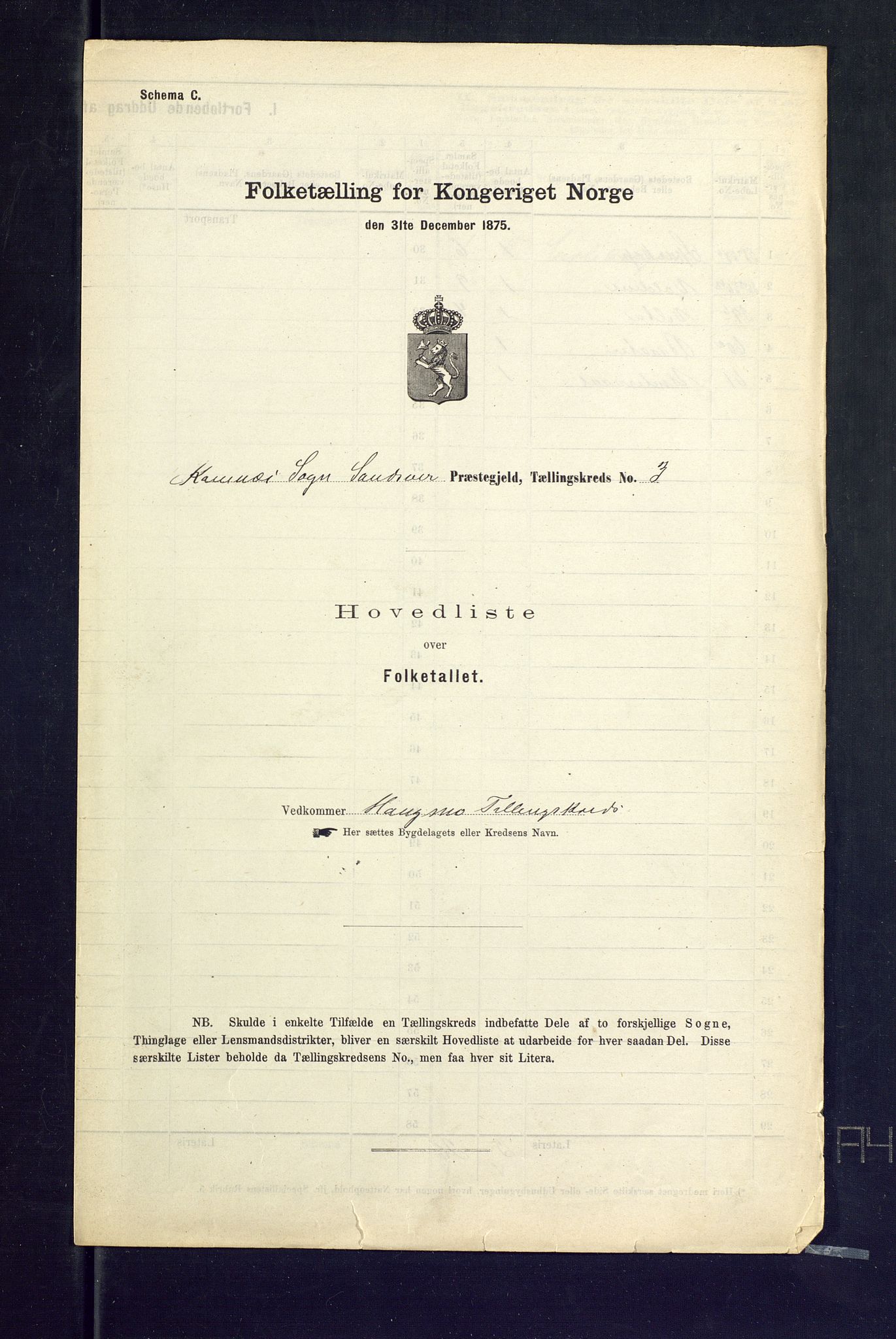 SAKO, Folketelling 1875 for 0629P Sandsvær prestegjeld, 1875, s. 16