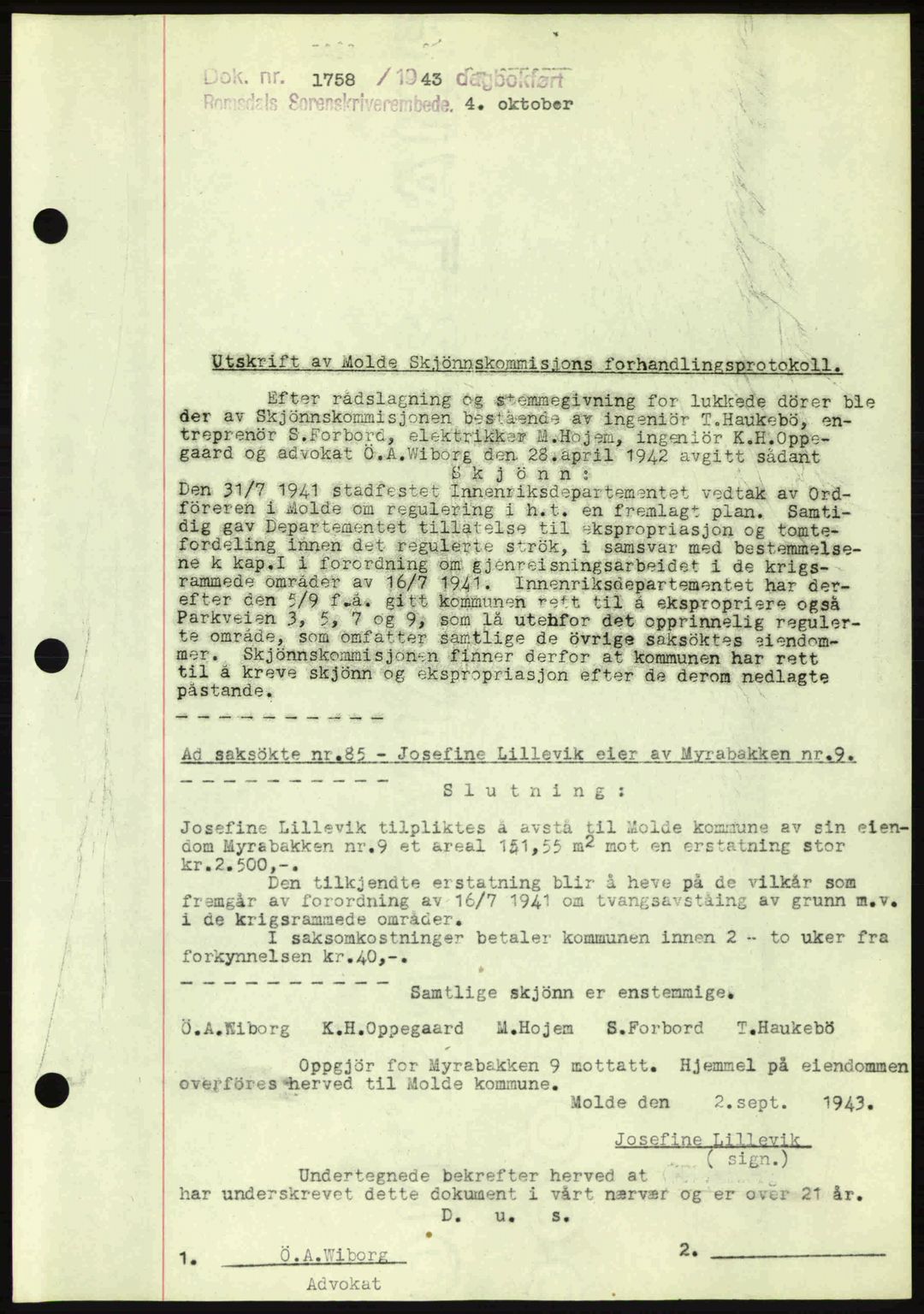 Romsdal sorenskriveri, AV/SAT-A-4149/1/2/2C: Pantebok nr. A15, 1943-1944, Dagboknr: 1758/1943