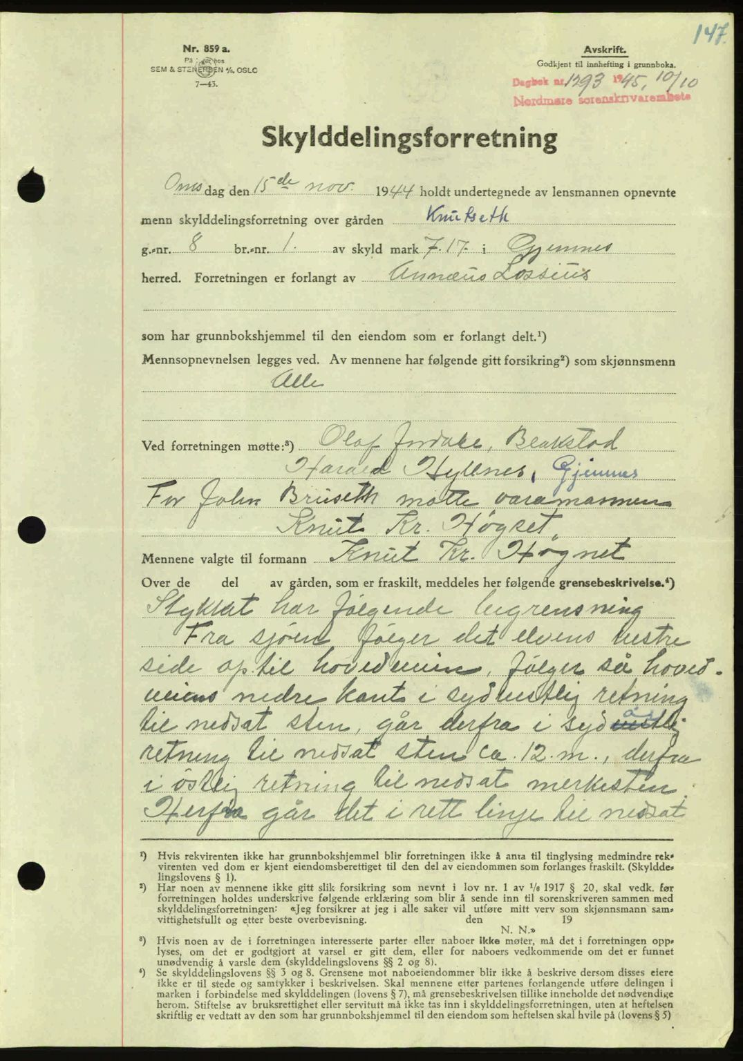 Nordmøre sorenskriveri, AV/SAT-A-4132/1/2/2Ca: Pantebok nr. A100a, 1945-1945, Dagboknr: 1293/1945