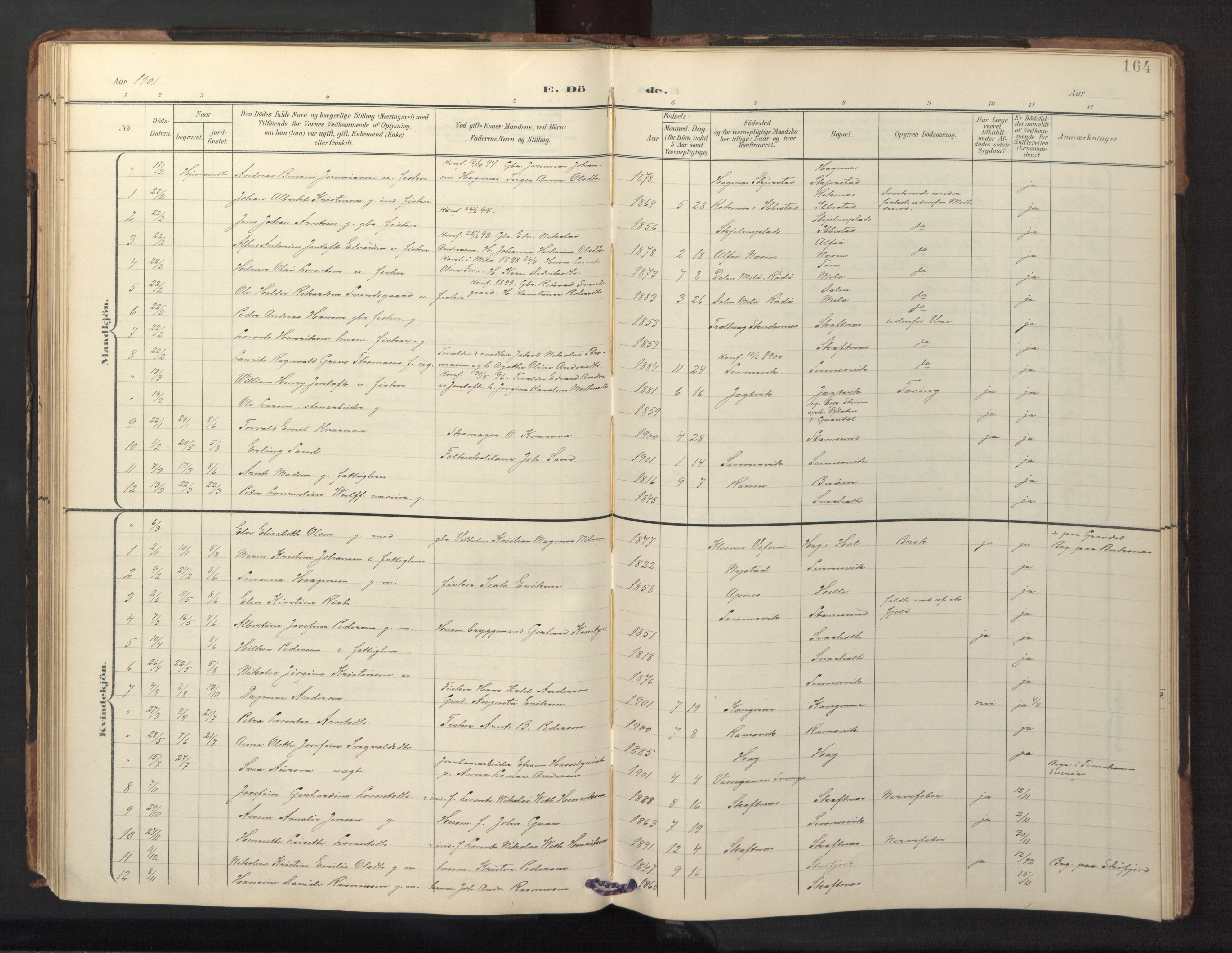Ministerialprotokoller, klokkerbøker og fødselsregistre - Nordland, AV/SAT-A-1459/882/L1185: Klokkerbok nr. 882C03, 1898-1910, s. 164