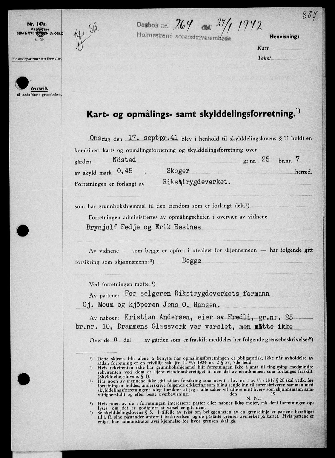Holmestrand sorenskriveri, SAKO/A-67/G/Ga/Gaa/L0054: Pantebok nr. A-54, 1941-1942, Dagboknr: 264/1942