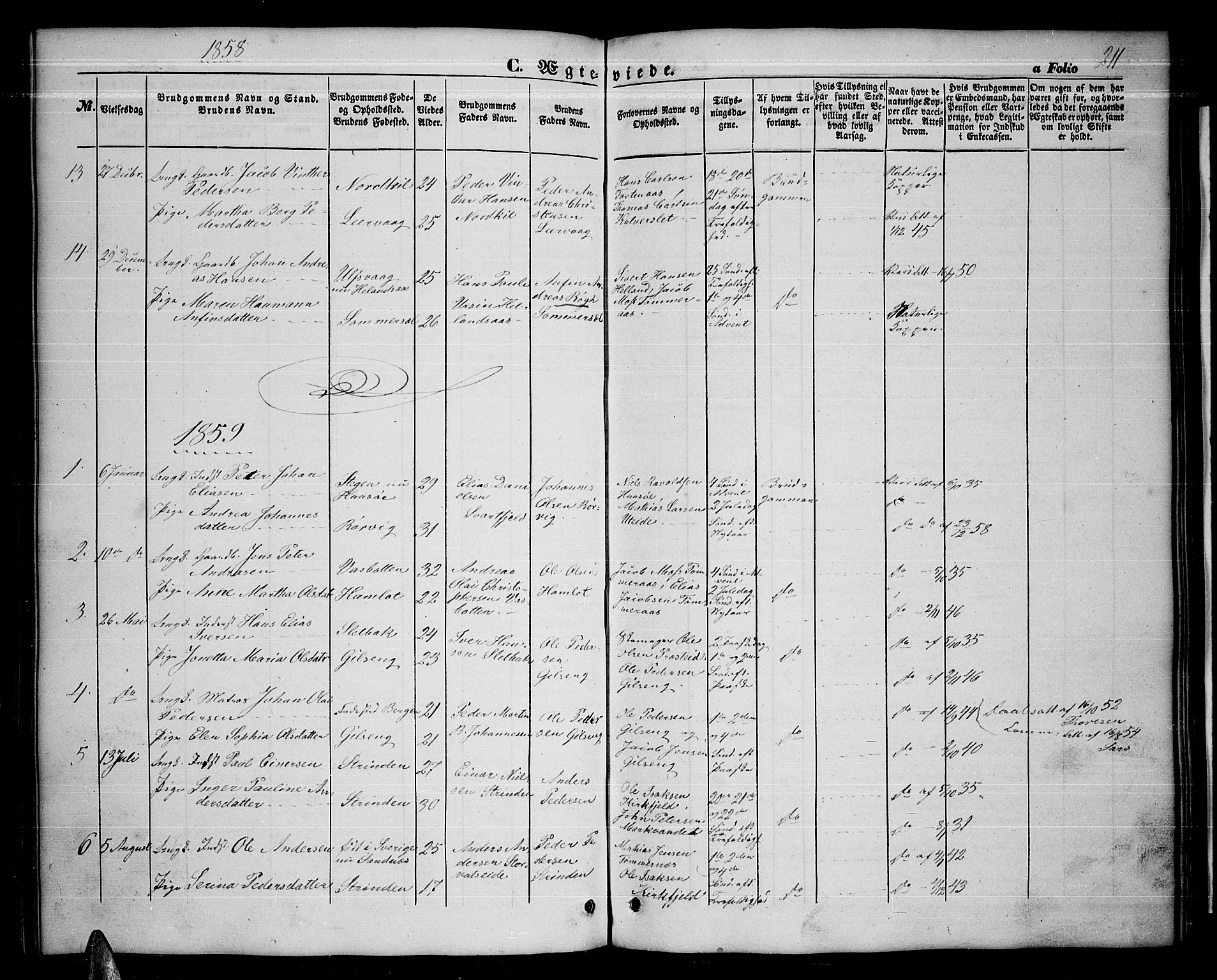 Ministerialprotokoller, klokkerbøker og fødselsregistre - Nordland, SAT/A-1459/859/L0857: Klokkerbok nr. 859C03, 1854-1873, s. 211