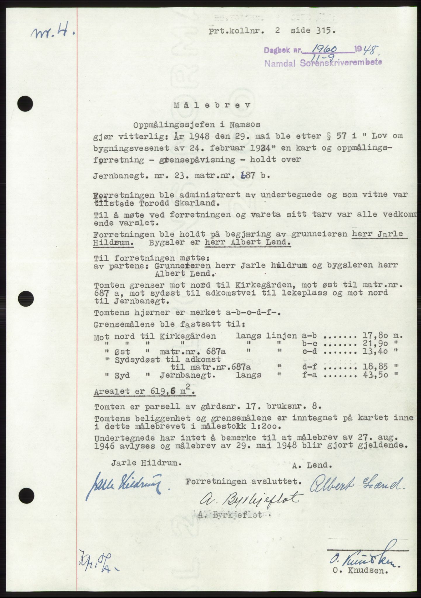 Namdal sorenskriveri, SAT/A-4133/1/2/2C: Pantebok nr. -, 1948-1948, Dagboknr: 1960/1948
