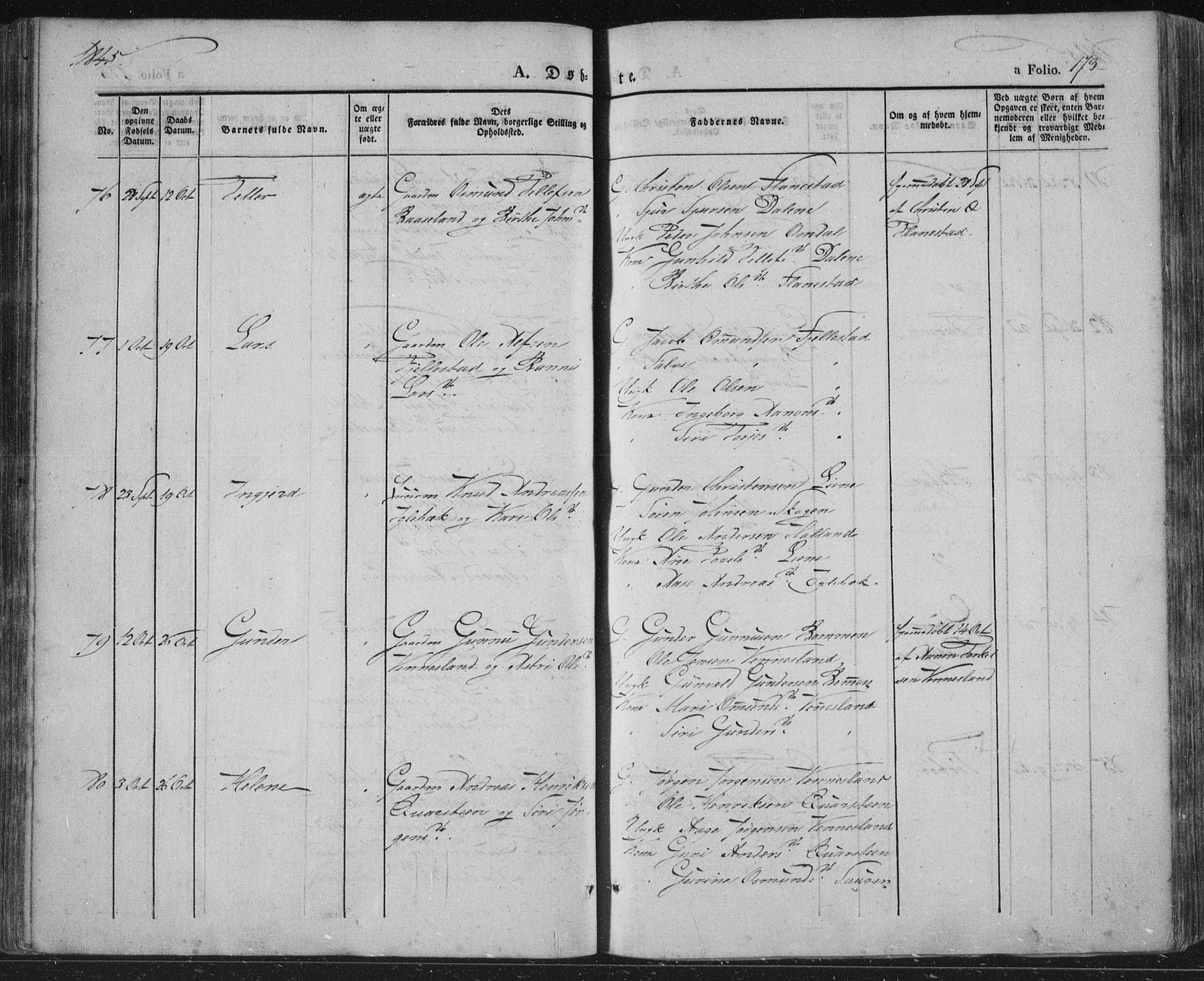 Vennesla sokneprestkontor, AV/SAK-1111-0045/Fa/Fac/L0004: Ministerialbok nr. A 4, 1834-1855, s. 173