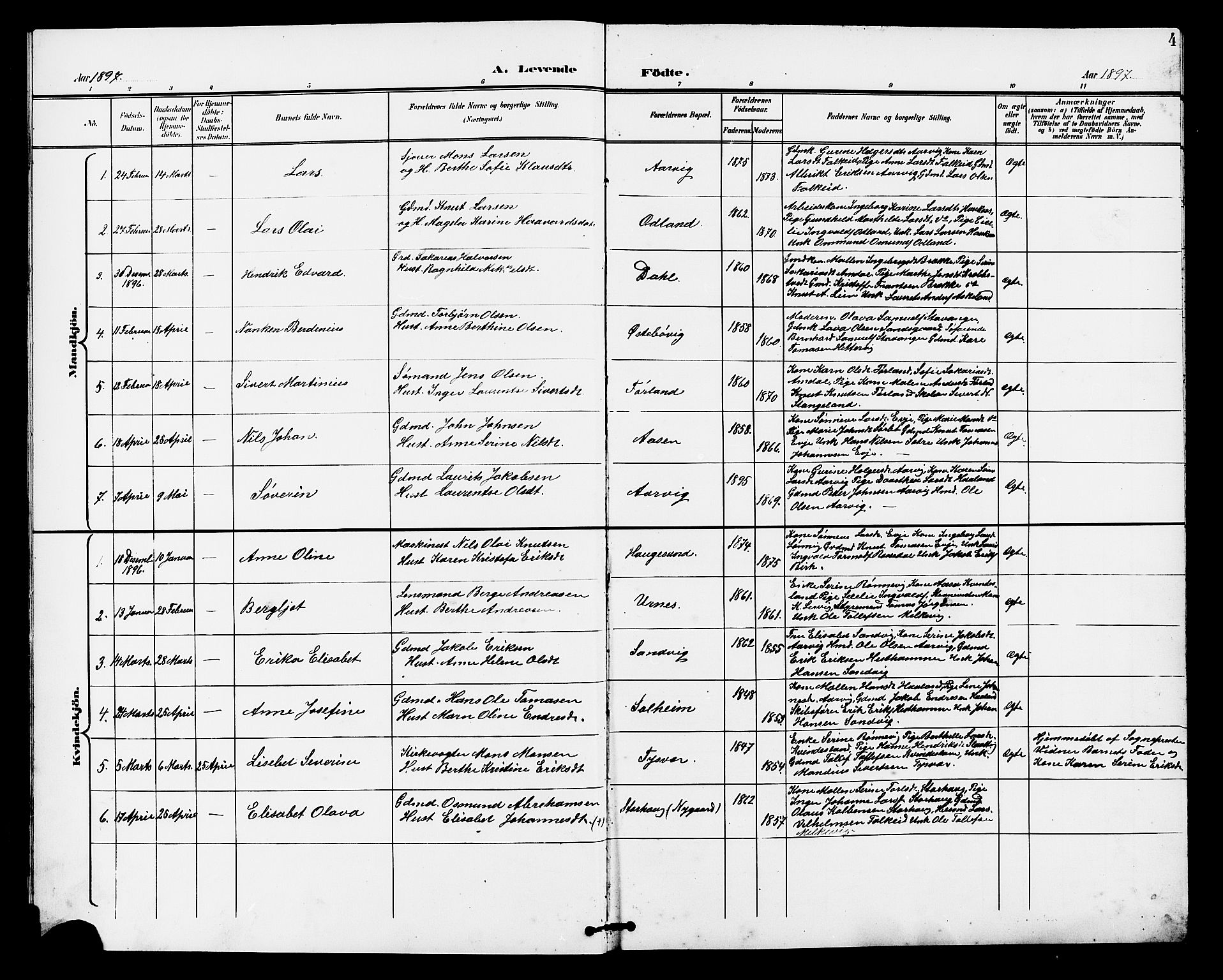 Tysvær sokneprestkontor, SAST/A -101864/H/Ha/Haa/L0008: Ministerialbok nr. A 8, 1897-1912, s. 4