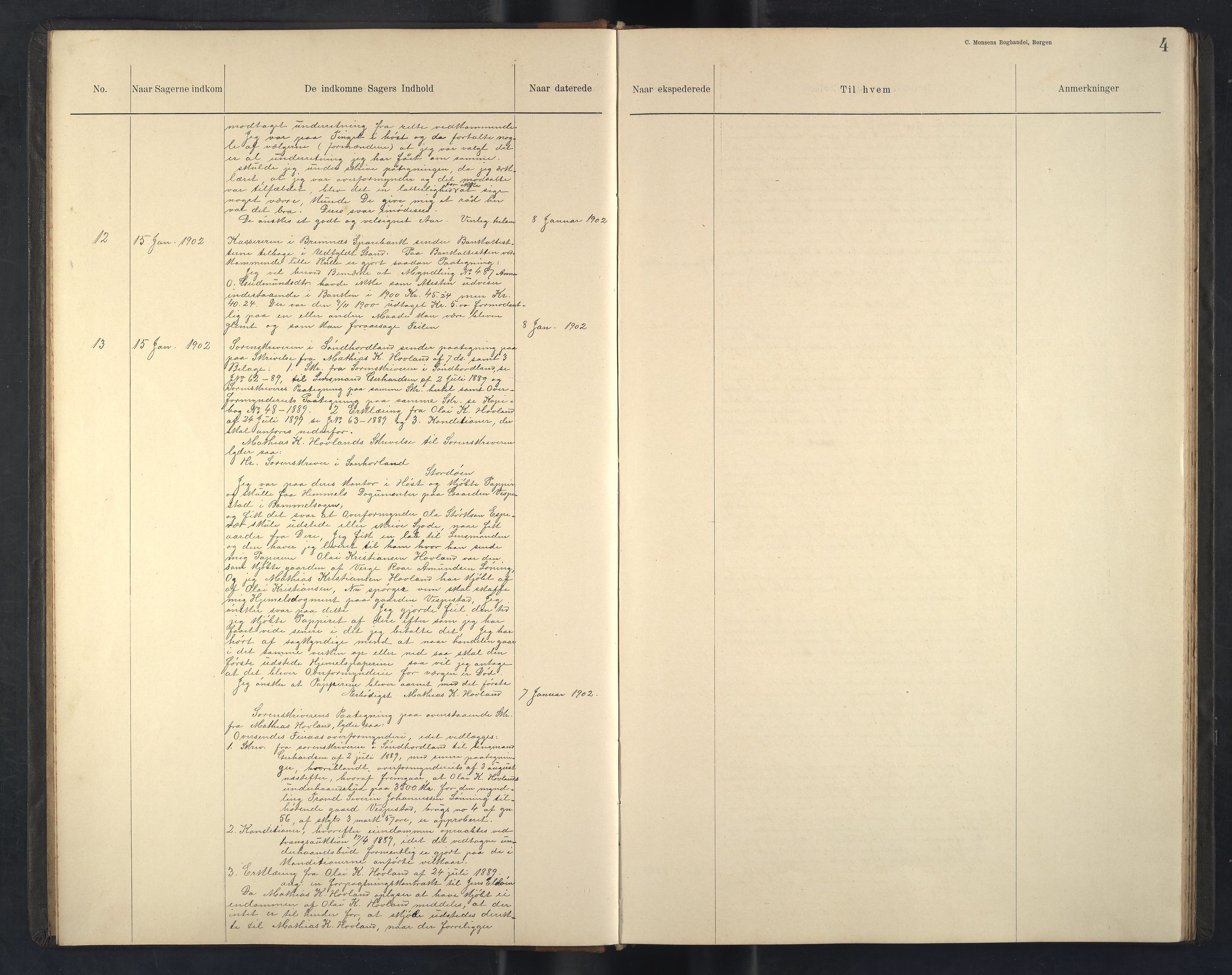 Finnaas kommune. Overformynderiet, IKAH/1218a-812/C/Ca/Caa/L0004: Postjournal for Finnås overformynderi, 1902-1907