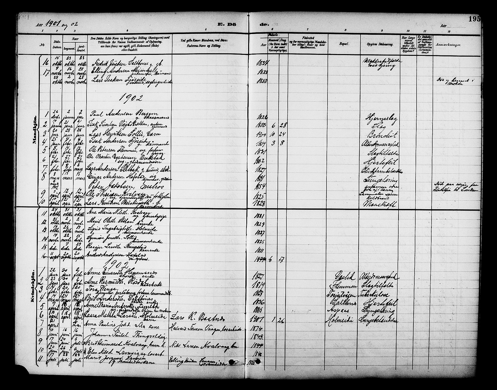 Ministerialprotokoller, klokkerbøker og fødselsregistre - Møre og Romsdal, AV/SAT-A-1454/586/L0992: Klokkerbok nr. 586C03, 1892-1909, s. 195