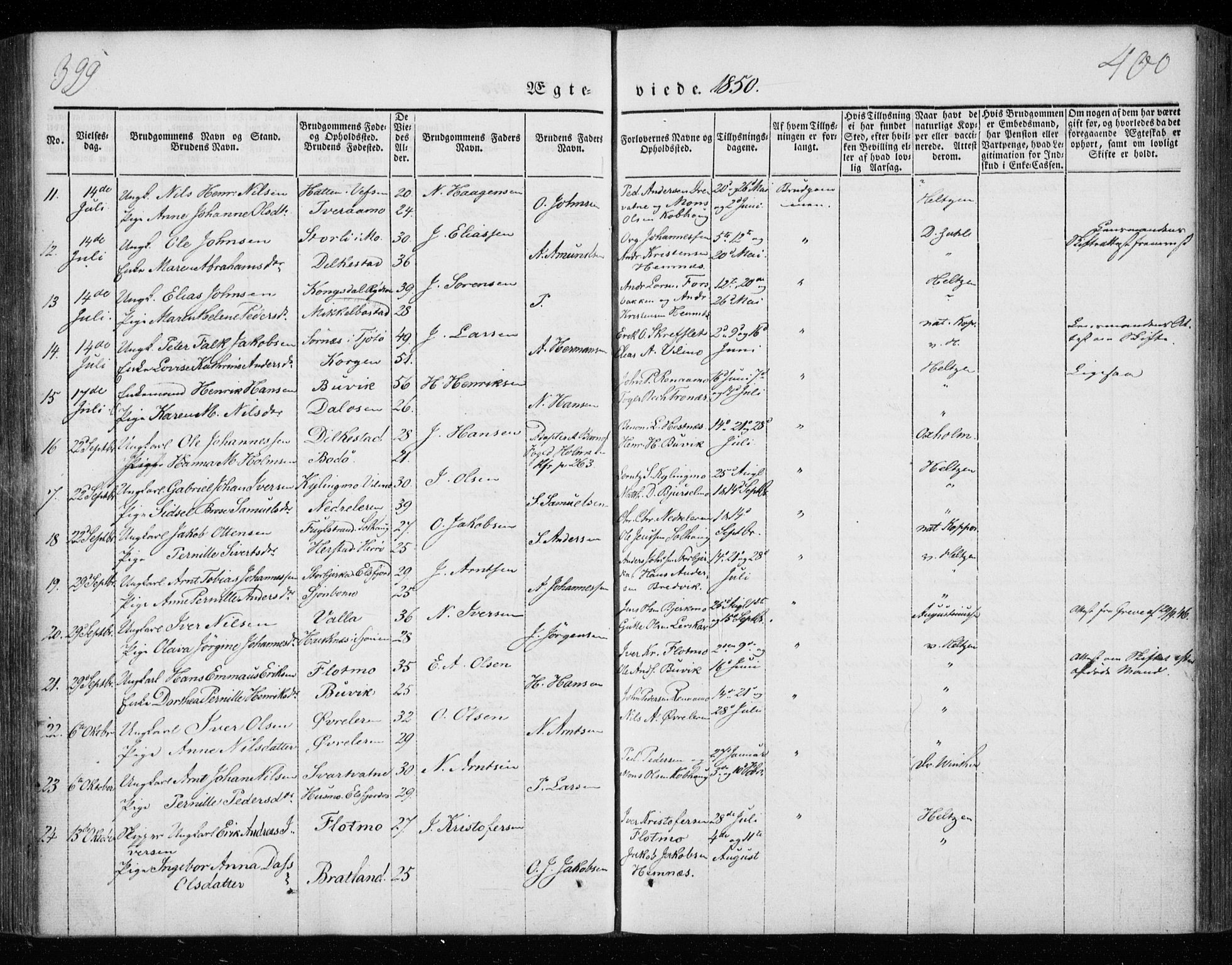 Ministerialprotokoller, klokkerbøker og fødselsregistre - Nordland, AV/SAT-A-1459/825/L0355: Ministerialbok nr. 825A09, 1842-1863, s. 399-400