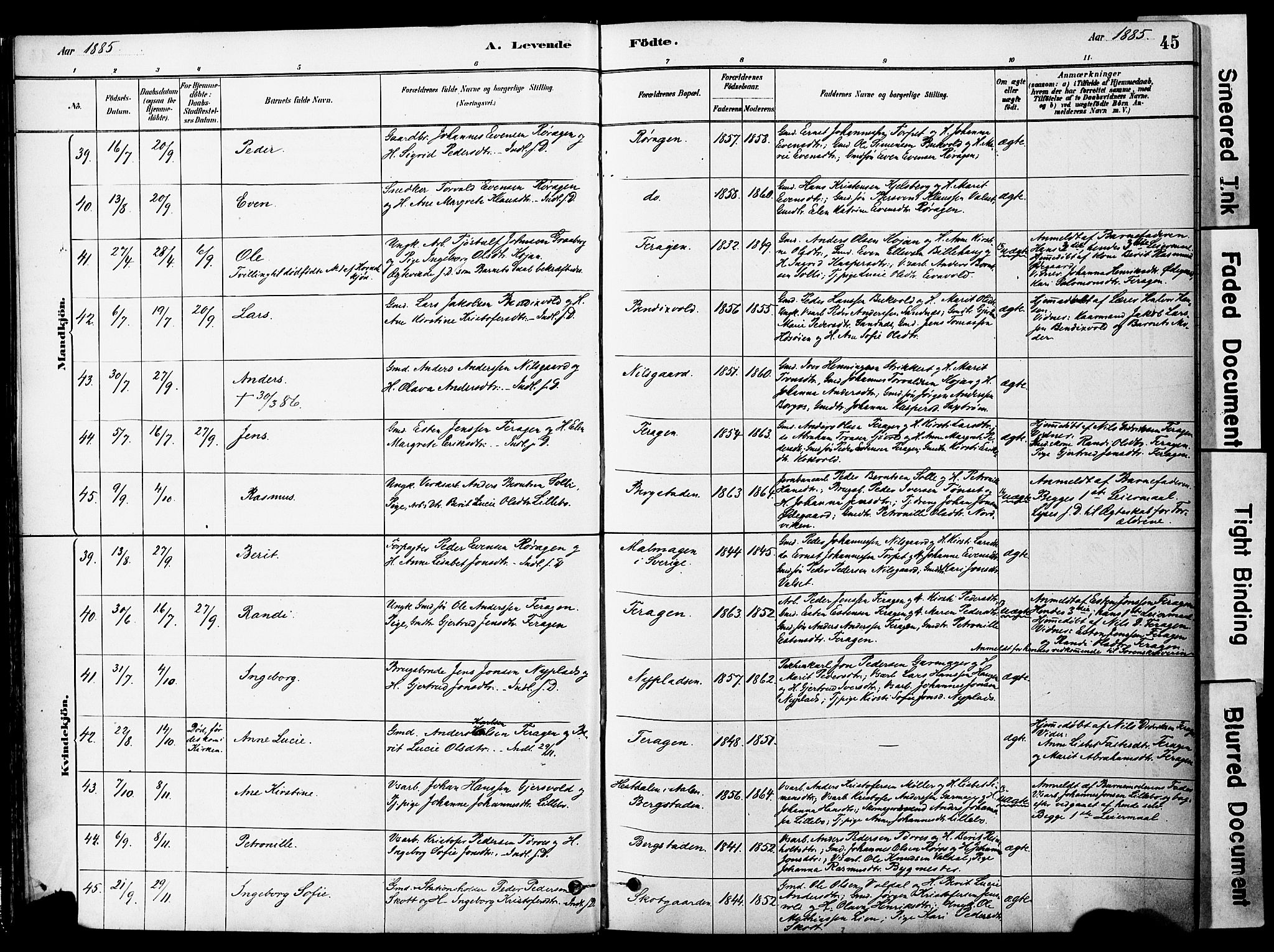 Ministerialprotokoller, klokkerbøker og fødselsregistre - Sør-Trøndelag, AV/SAT-A-1456/681/L0933: Ministerialbok nr. 681A11, 1879-1890, s. 45