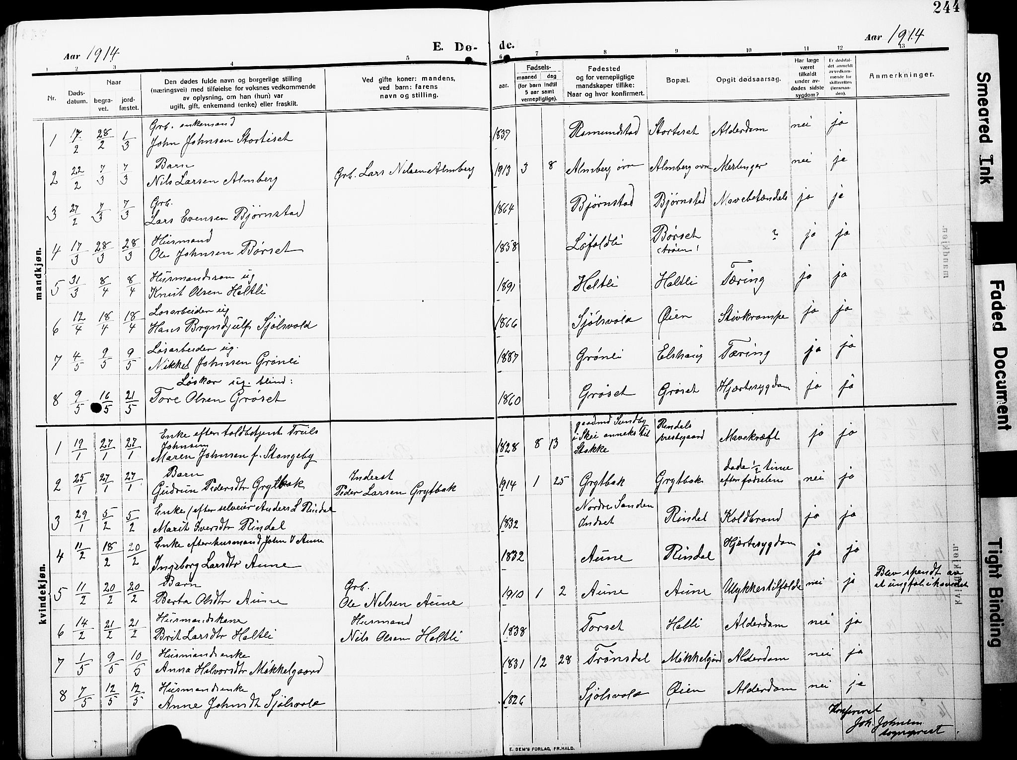 Ministerialprotokoller, klokkerbøker og fødselsregistre - Møre og Romsdal, AV/SAT-A-1454/598/L1079: Klokkerbok nr. 598C04, 1909-1927, s. 244