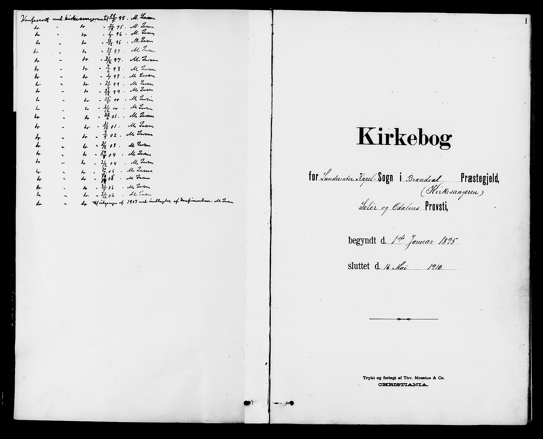 Brandval prestekontor, AV/SAH-PREST-034/H/Ha/Hab/L0001: Klokkerbok nr. 1, 1895-1910, s. 1