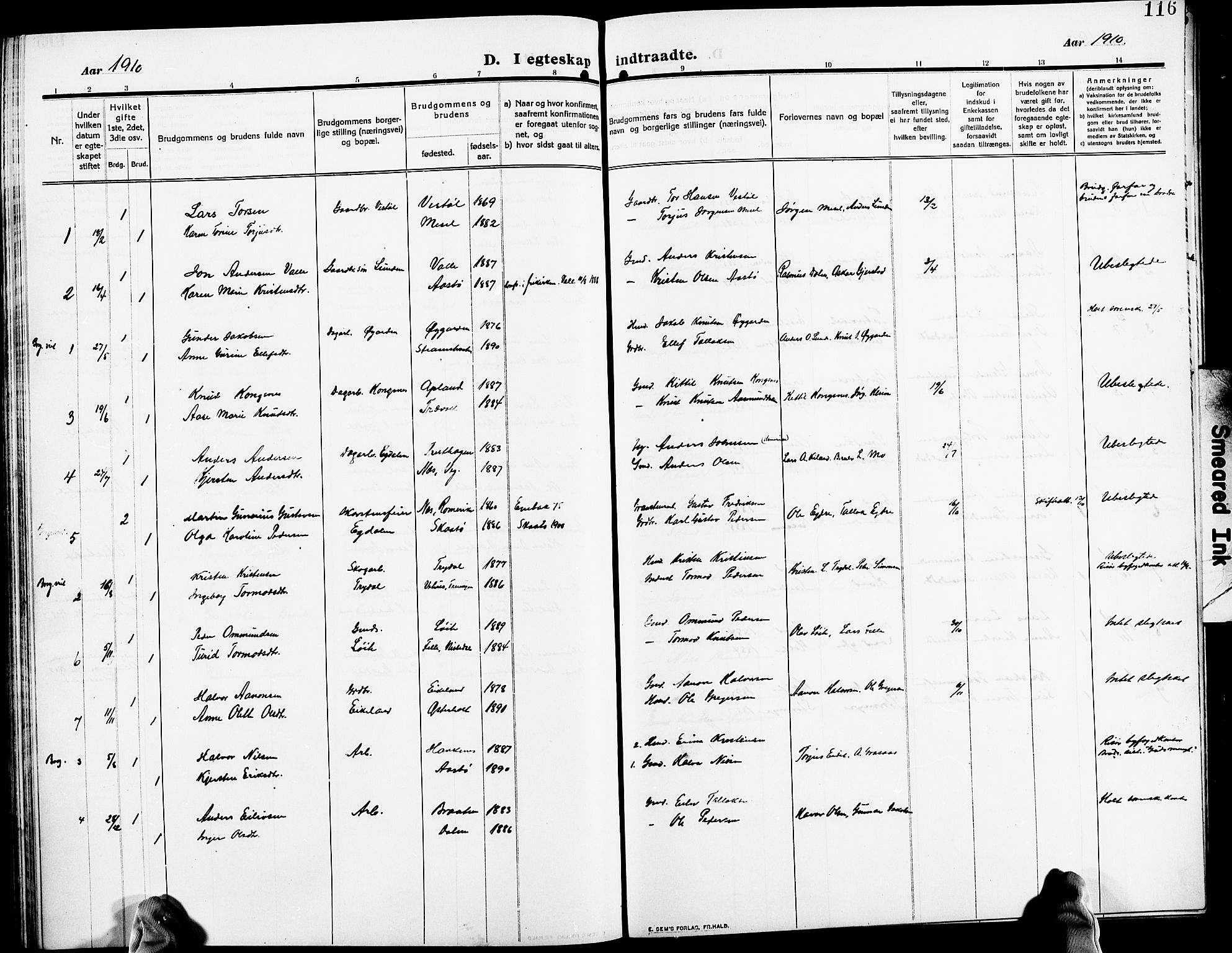 Gjerstad sokneprestkontor, AV/SAK-1111-0014/F/Fb/Fba/L0008: Klokkerbok nr. B 8, 1909-1925, s. 116