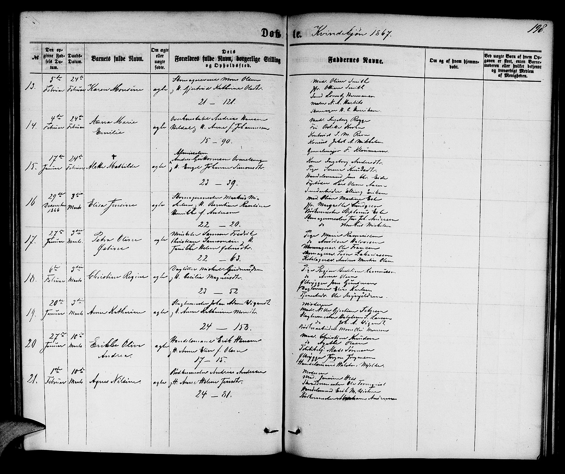Korskirken sokneprestembete, AV/SAB-A-76101/H/Hab: Klokkerbok nr. B 5, 1863-1868, s. 198