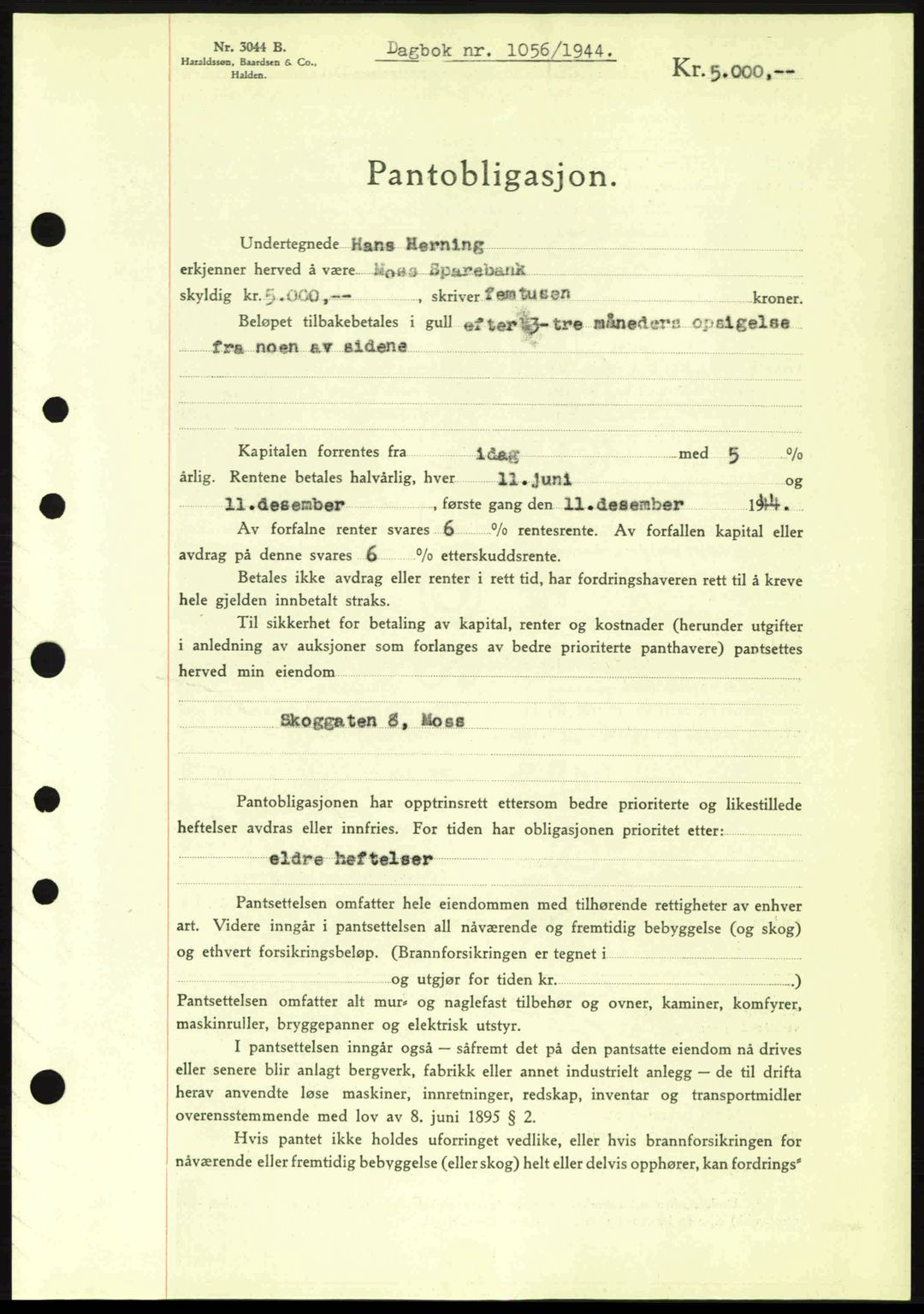 Moss sorenskriveri, SAO/A-10168: Pantebok nr. B13, 1943-1945, Dagboknr: 1056/1944