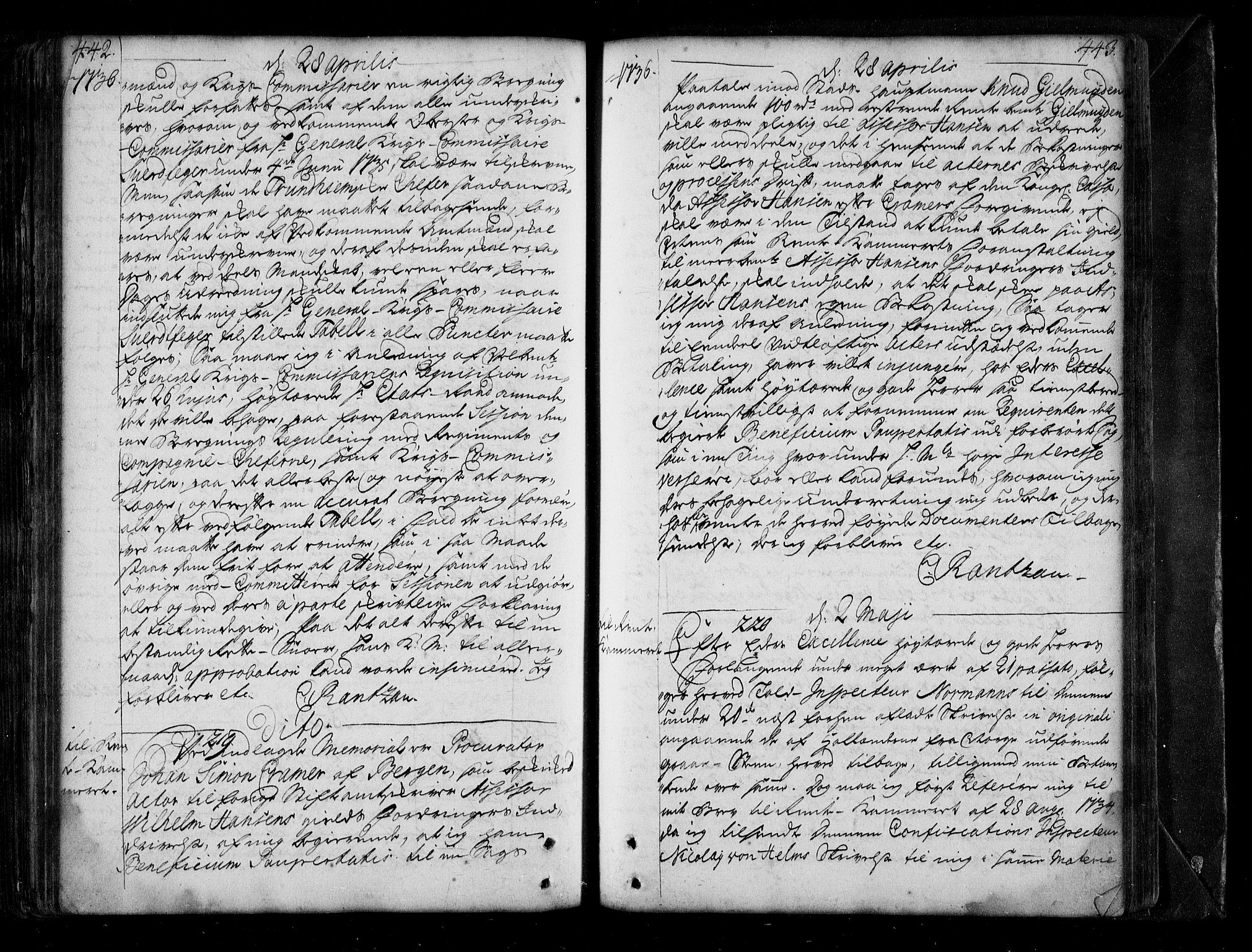 Stattholderembetet 1572-1771, AV/RA-EA-2870/Be/L0010: Allmenn kopibok, autorisert, 1735-1736, s. 442-443