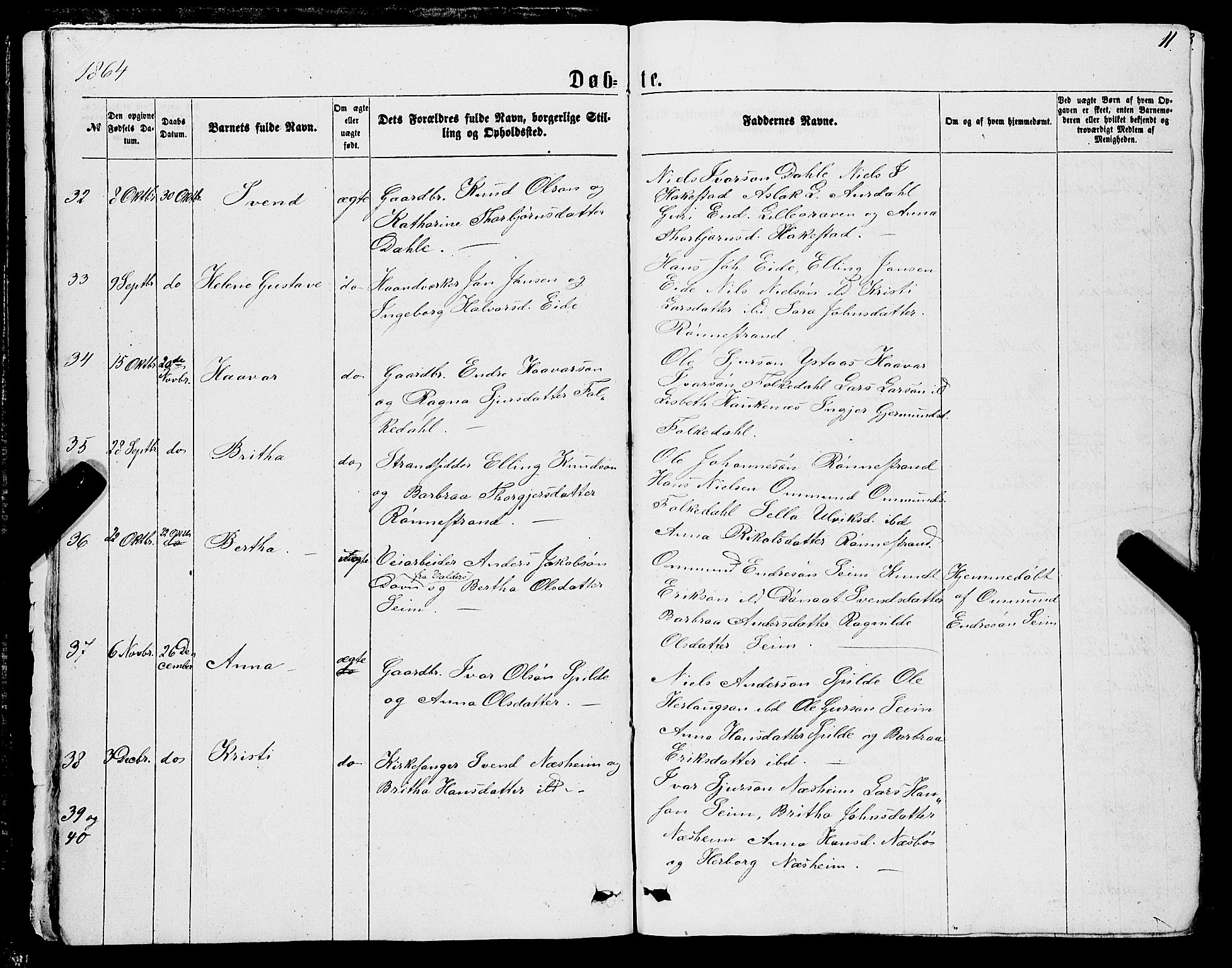 Ulvik sokneprestembete, AV/SAB-A-78801/H/Haa: Ministerialbok nr. A 15, 1864-1878, s. 11