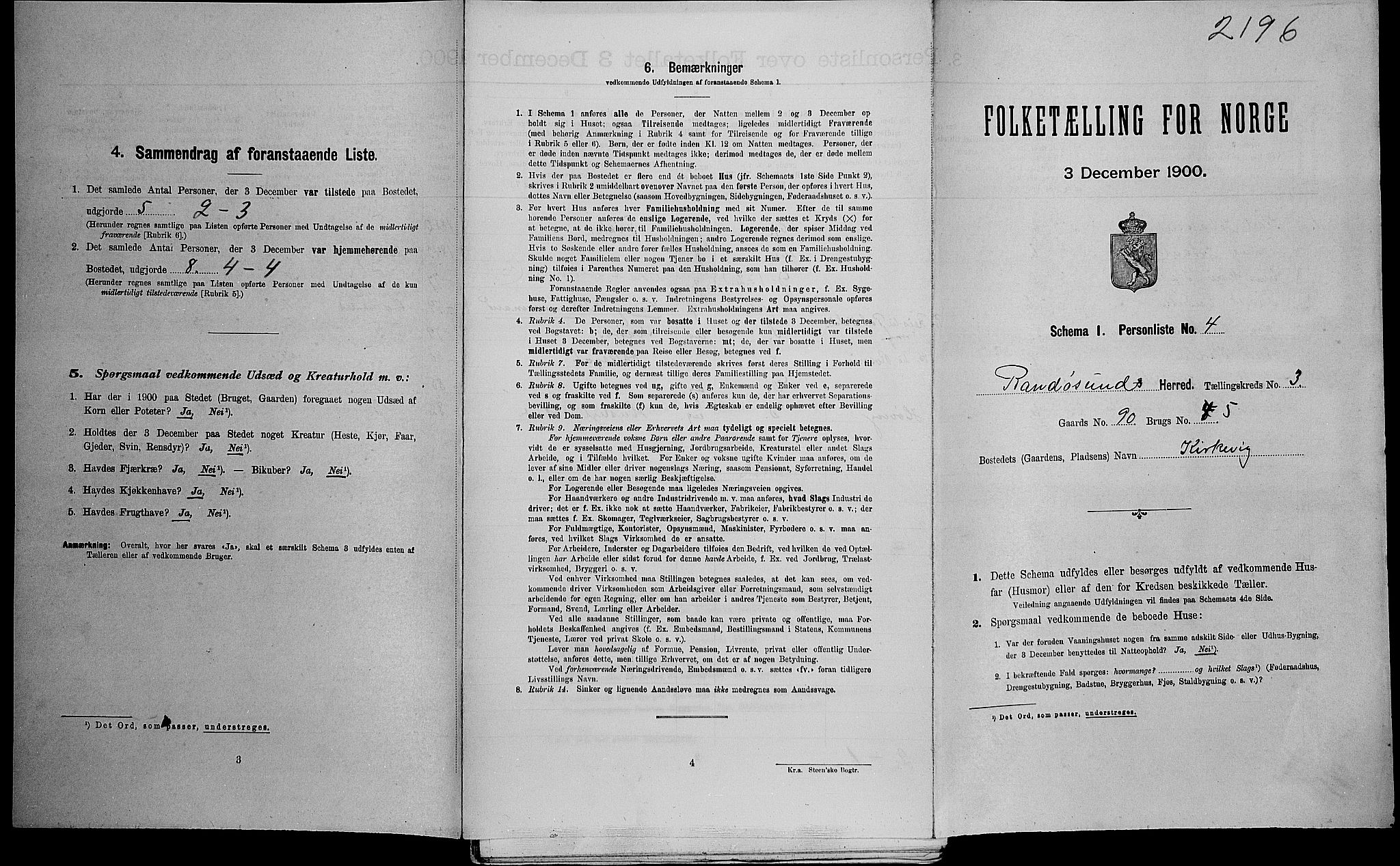 SAK, Folketelling 1900 for 1011 Randesund herred, 1900, s. 352