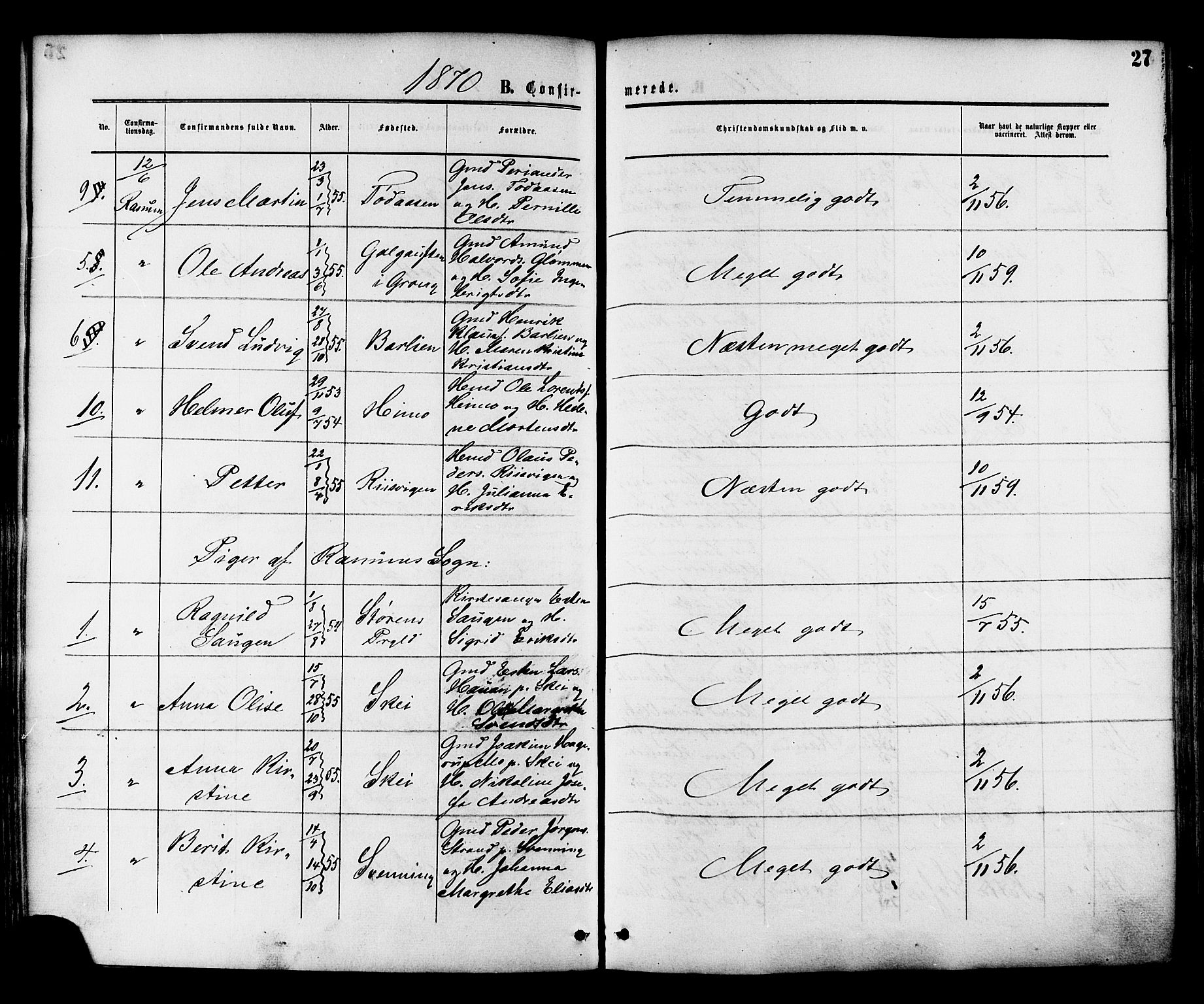 Ministerialprotokoller, klokkerbøker og fødselsregistre - Nord-Trøndelag, SAT/A-1458/764/L0553: Ministerialbok nr. 764A08, 1858-1880, s. 27