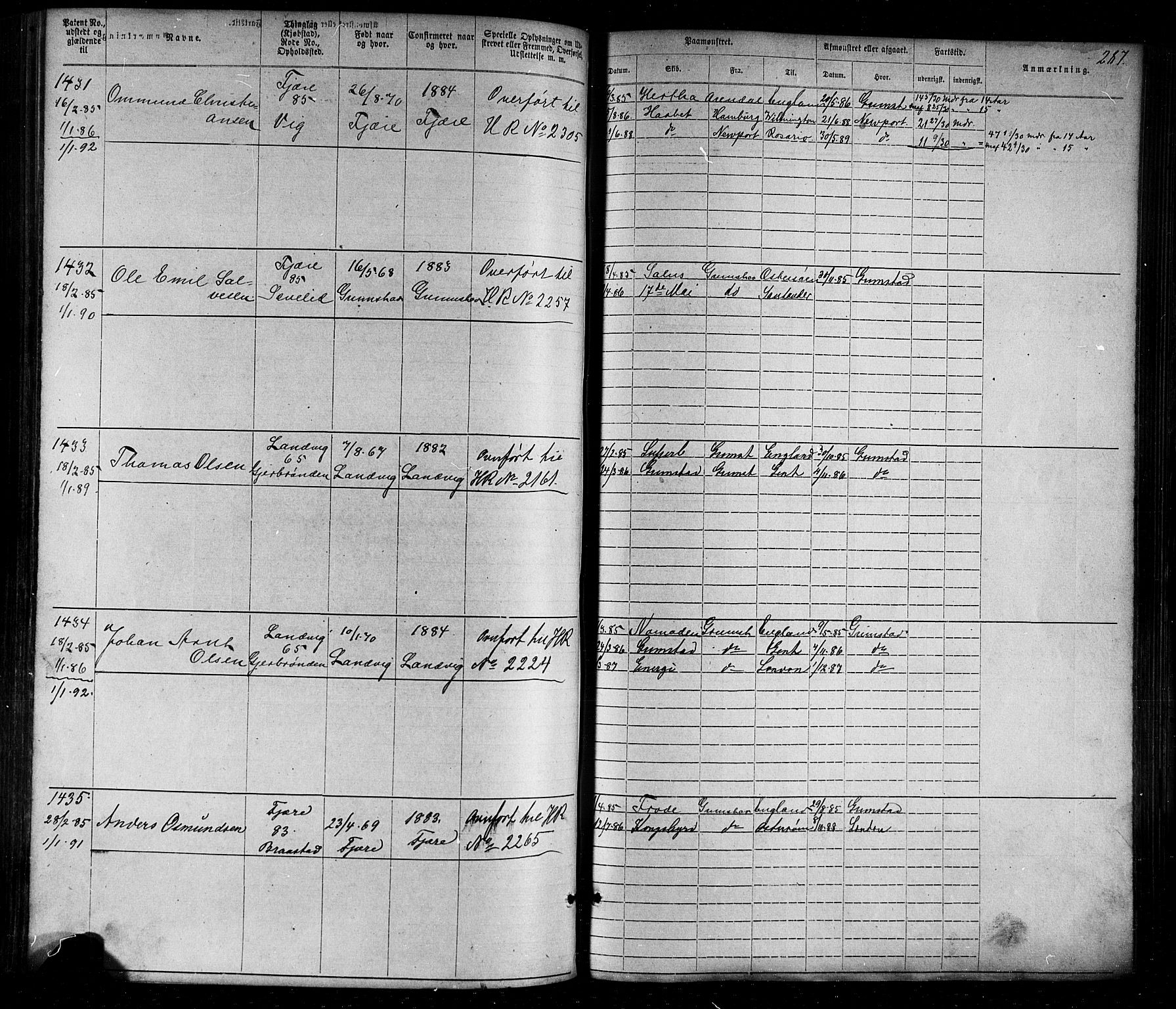 Grimstad mønstringskrets, AV/SAK-2031-0013/F/Fa/L0005: Annotasjonsrulle nr 1-1910 med register, V-18, 1870-1892, s. 325