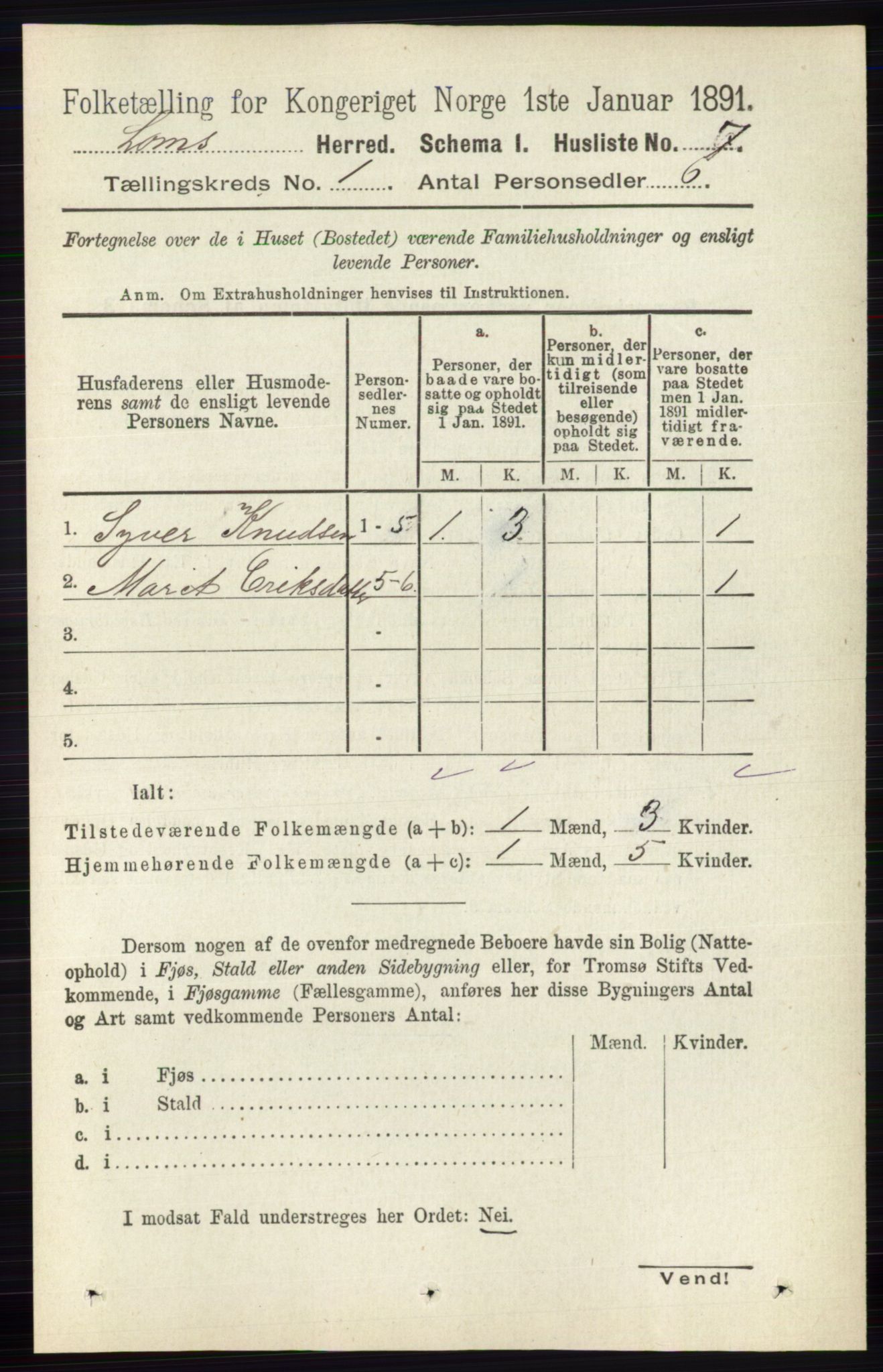 RA, Folketelling 1891 for 0514 Lom herred, 1891, s. 28