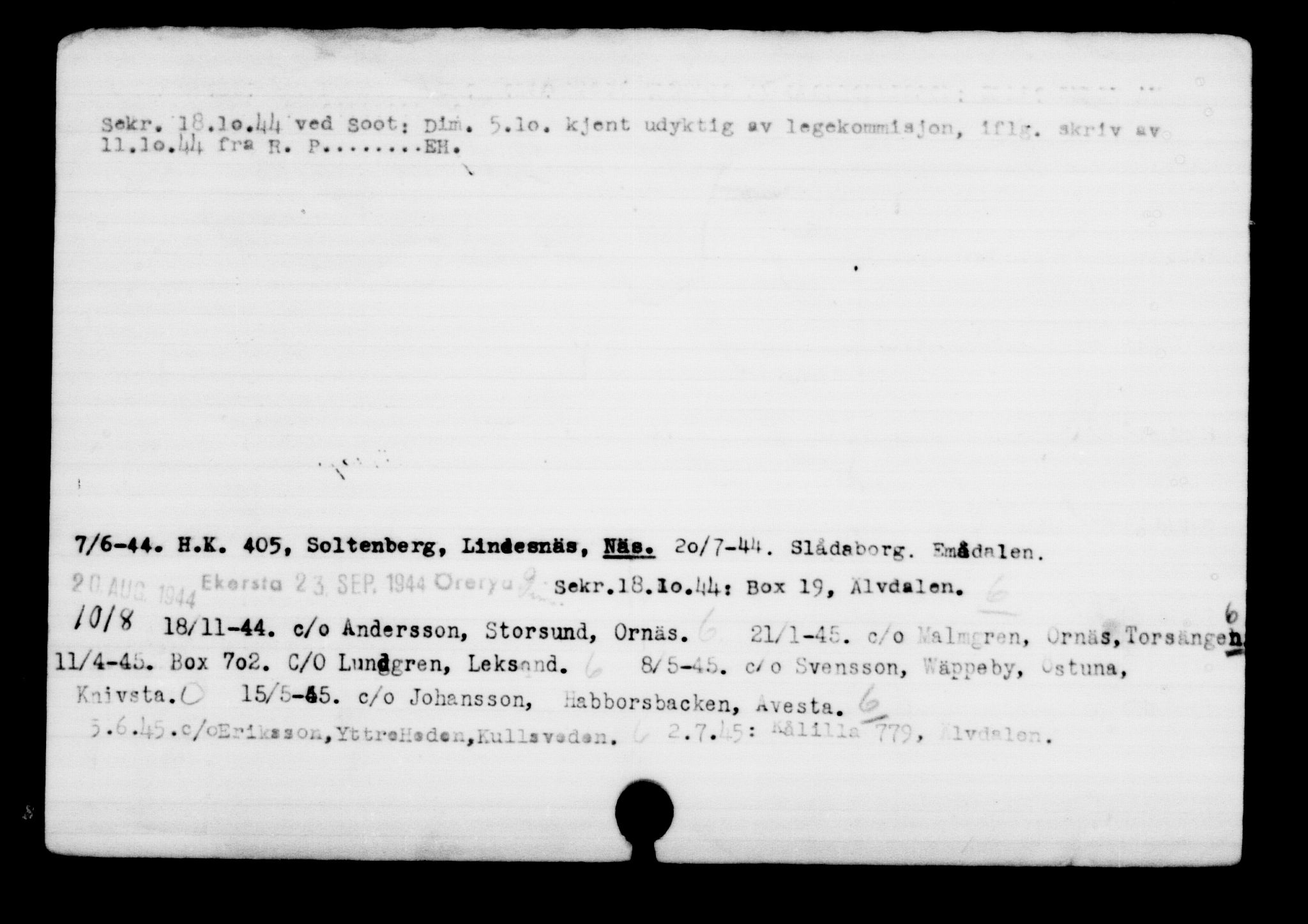 Utenriksstasjonene, Legasjonen i Stockholm, Flyktningkontoret, AV/RA-S-6753/V/Va/L0001: Kjesäterkartoteket, flyktninger med registreringsnr. 1-1000, 1940-1945, s. 437