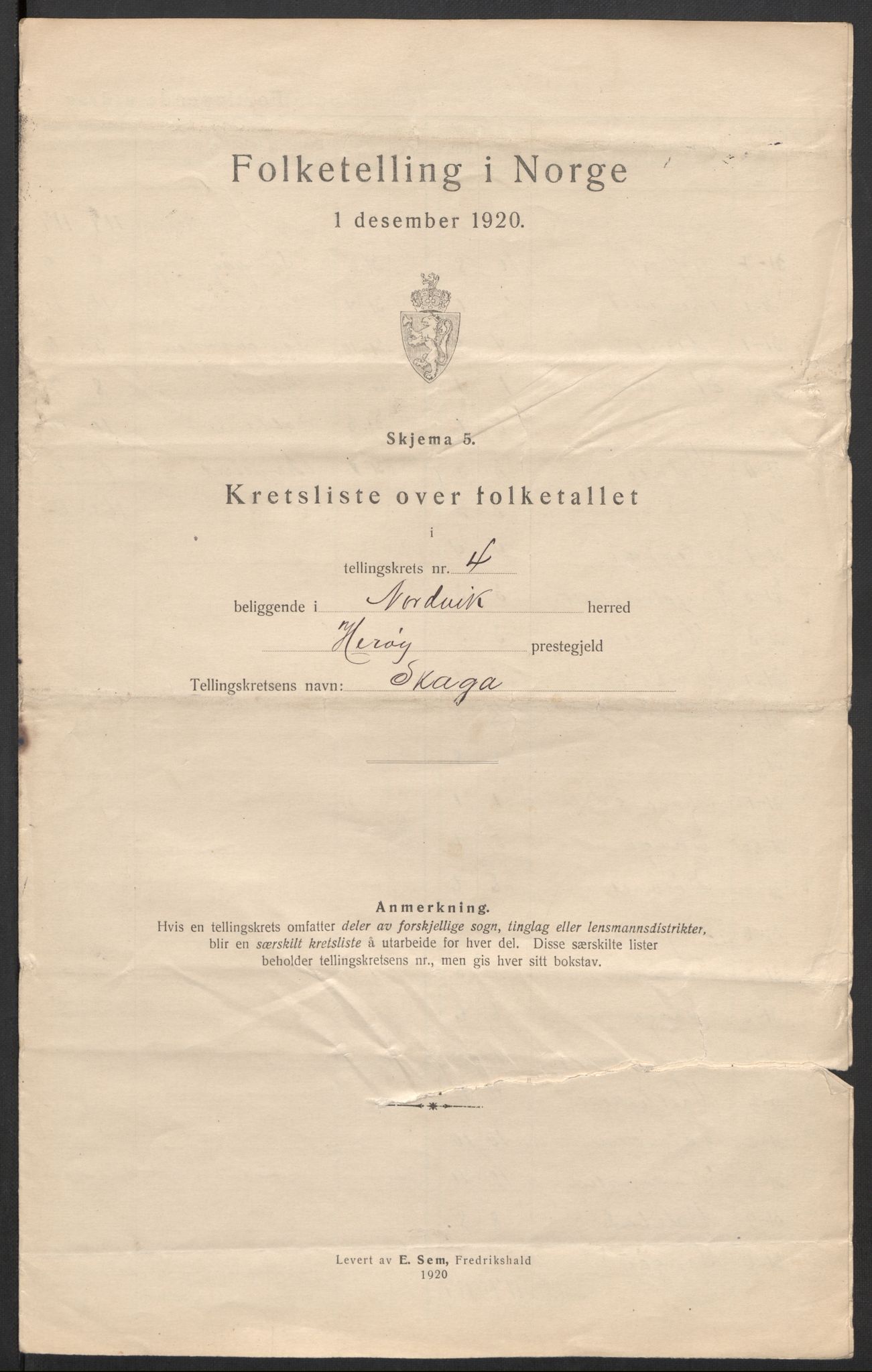 SAT, Folketelling 1920 for 1819 Nordvik herred, 1920, s. 15