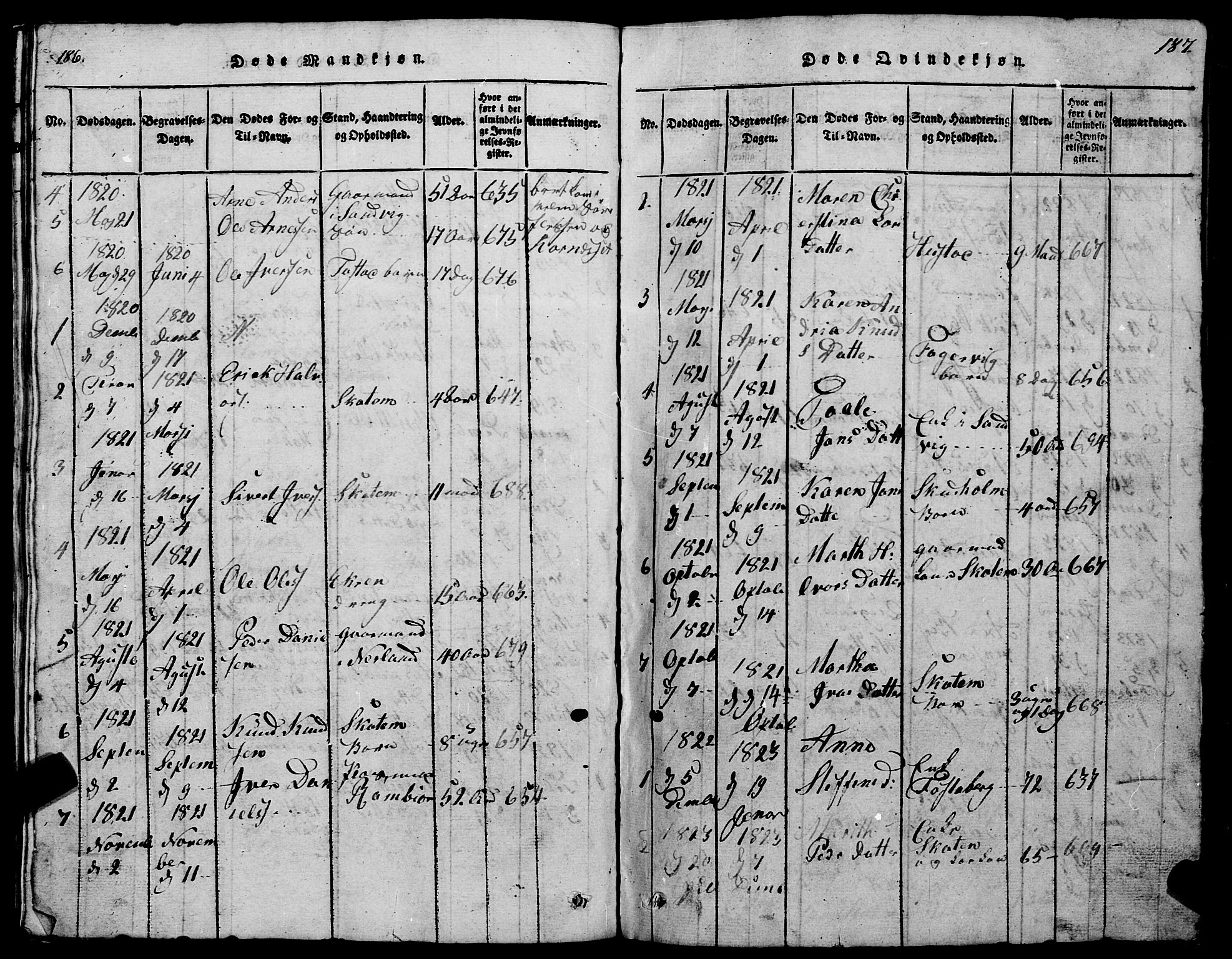 Ministerialprotokoller, klokkerbøker og fødselsregistre - Møre og Romsdal, AV/SAT-A-1454/567/L0781: Klokkerbok nr. 567C01, 1818-1845, s. 186-187