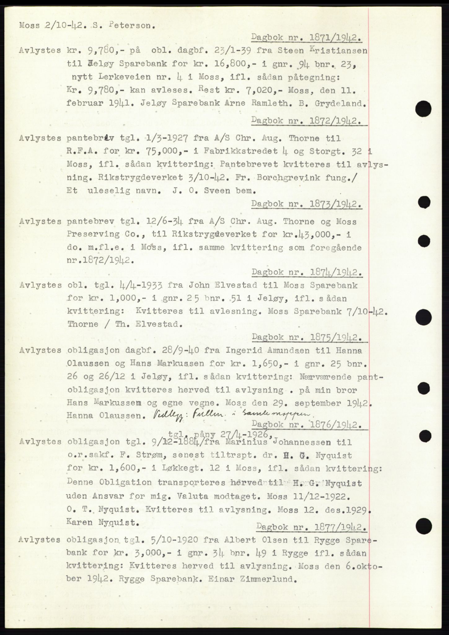 Moss sorenskriveri, SAO/A-10168: Pantebok nr. C10, 1938-1950, Dagboknr: 1871/1942