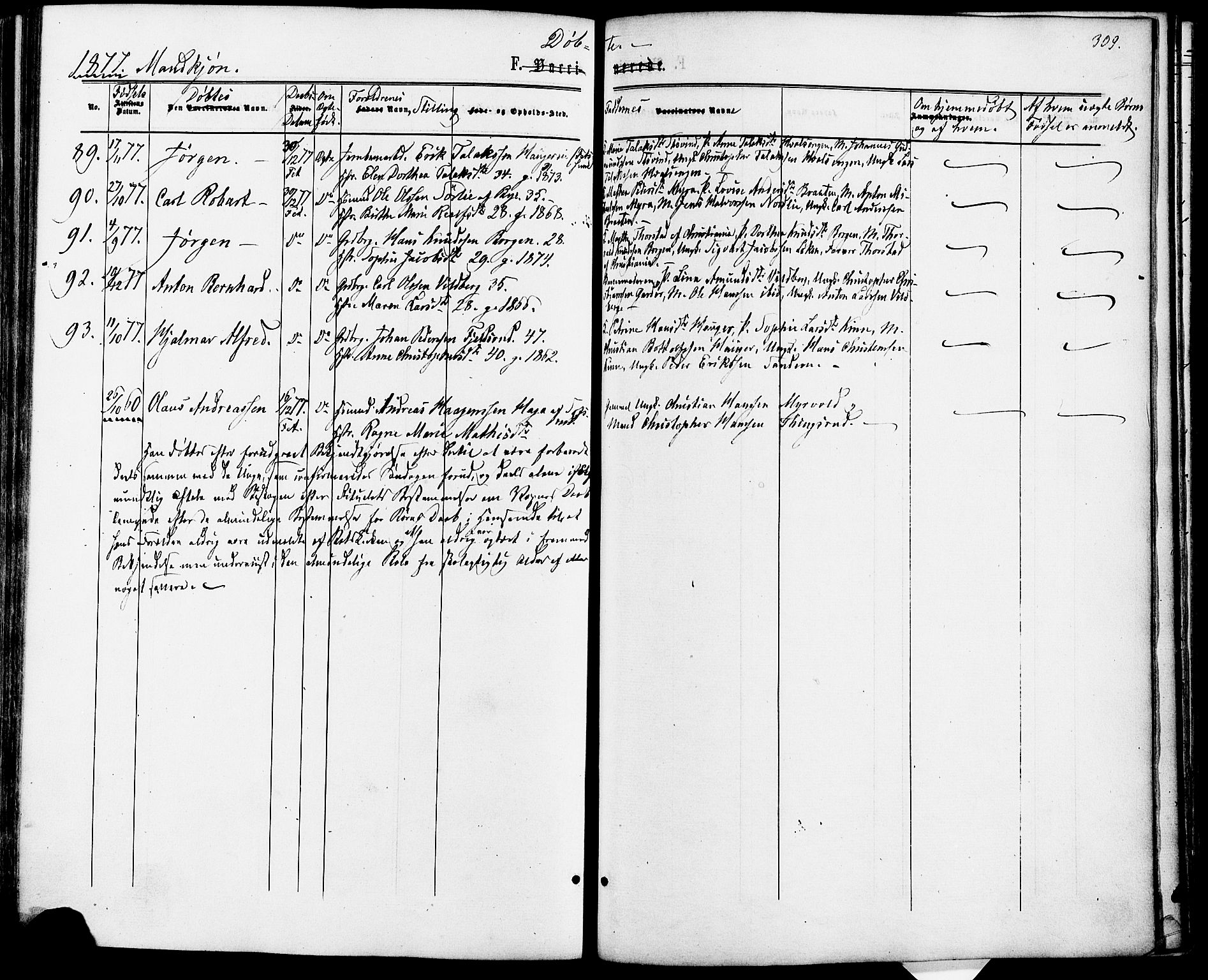 Fet prestekontor Kirkebøker, AV/SAO-A-10370a/F/Fa/L0013: Ministerialbok nr. I 13, 1867-1877, s. 309