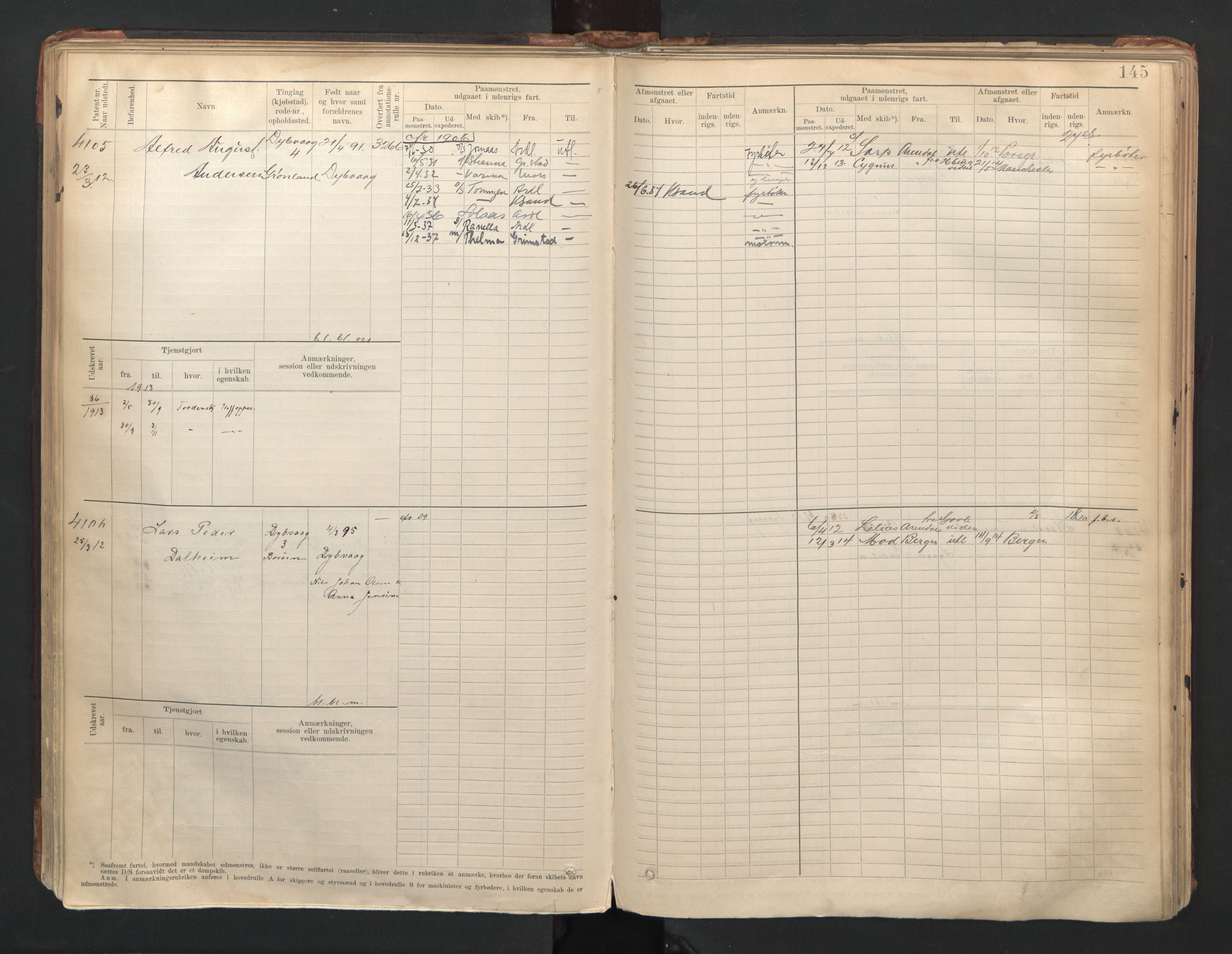 Tvedestrand mønstringskrets, SAK/2031-0011/F/Fb/L0006: Hovedrulle A nr 3818-4409, R-7, 1905-1948, s. 149