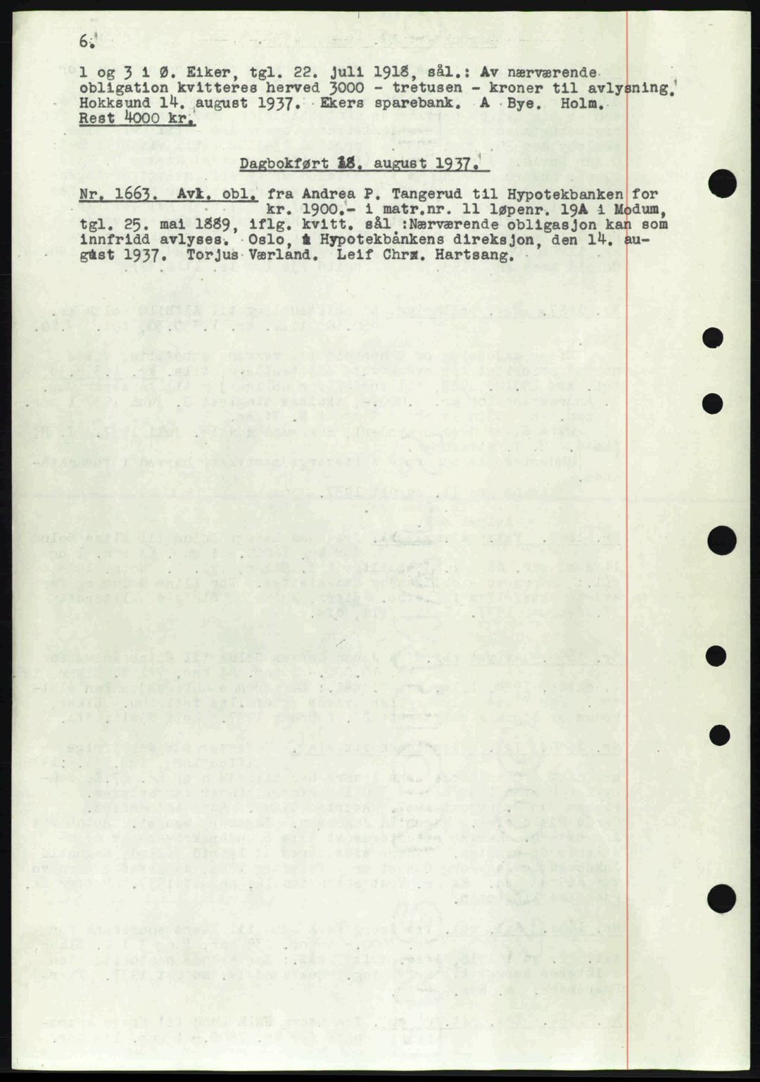 Eiker, Modum og Sigdal sorenskriveri, SAKO/A-123/G/Ga/Gab/L0036: Pantebok nr. A6, 1937-1937, Dagboknr: 1663/1937