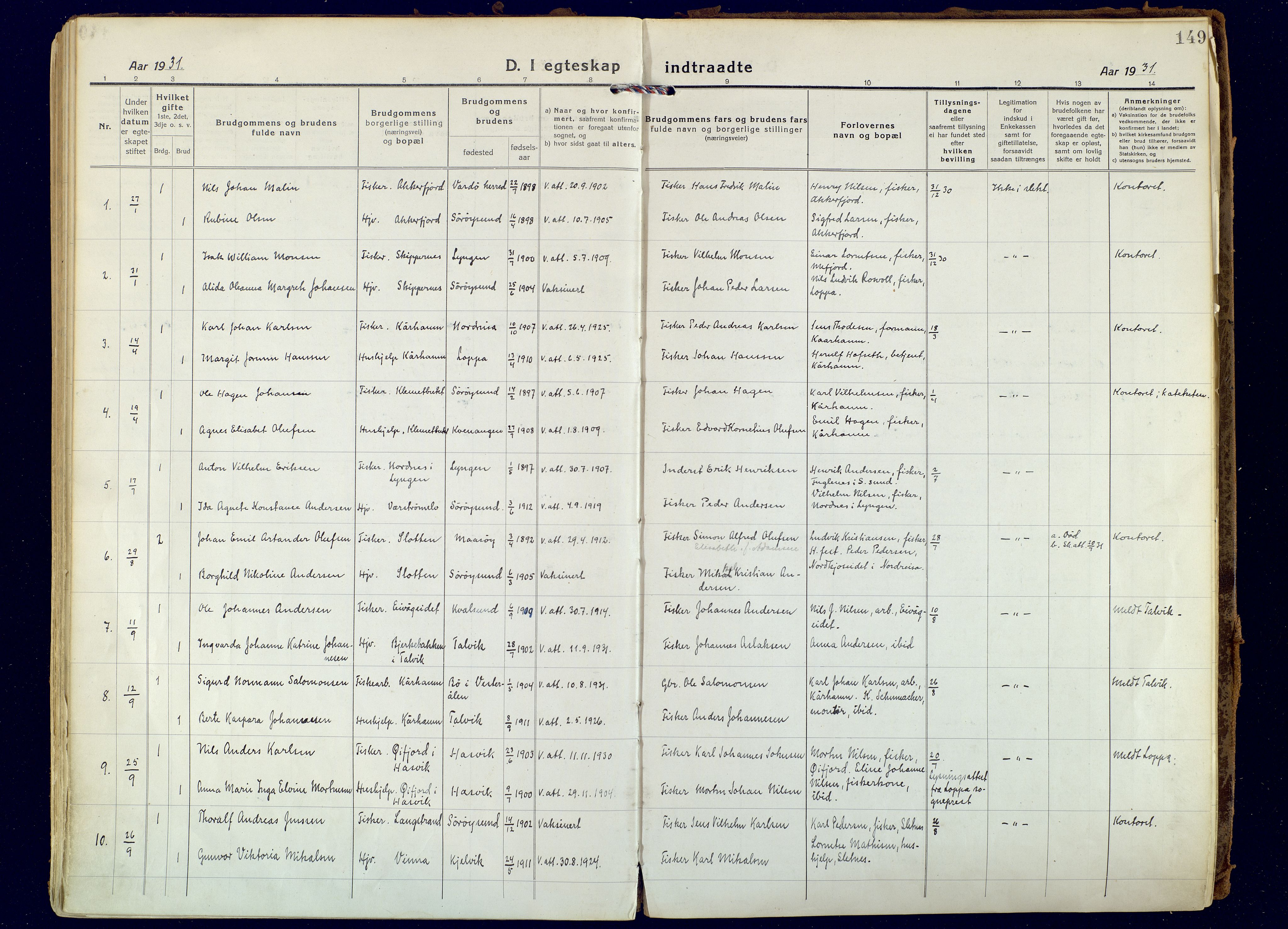 Hammerfest sokneprestkontor, SATØ/S-1347: Ministerialbok nr. 18, 1918-1933, s. 149