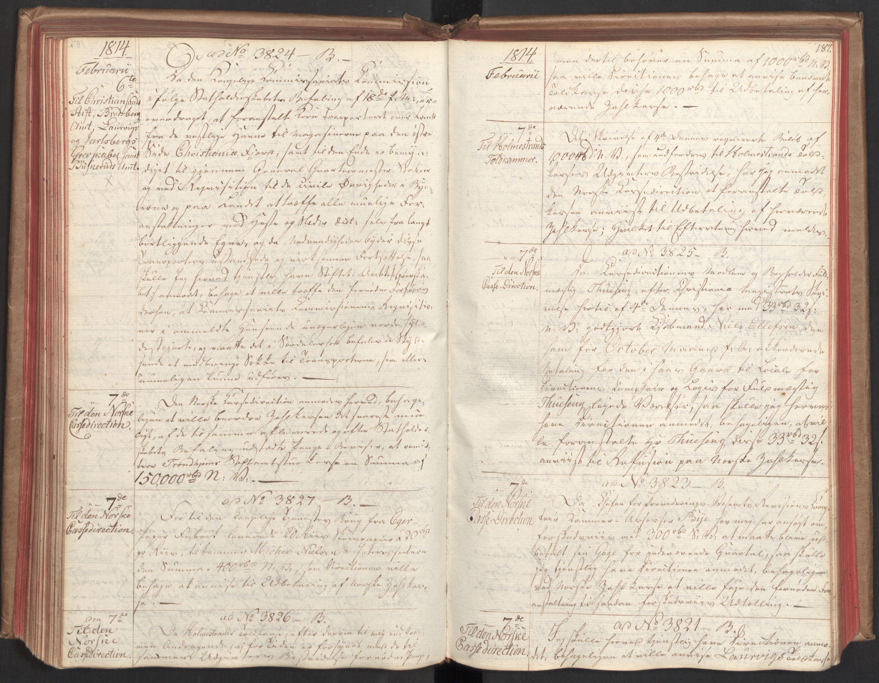Stattholderembetet 1810-1814, 2. kontor (Kontor B), AV/RA-EA-5432/Bc/L0003: Korrespondanseprotokoll, 1813-1814, s. 186b-187a