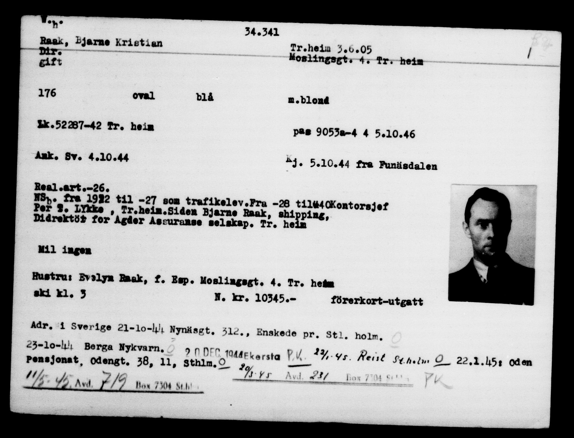 Utenriksstasjonene, Legasjonen i Stockholm, Flyktningkontoret, AV/RA-S-6753/V/Va/L0013: Kjesäterkartoteket, flyktninger med registreringsnr. 31500-34731, 1940-1945, s. 2994