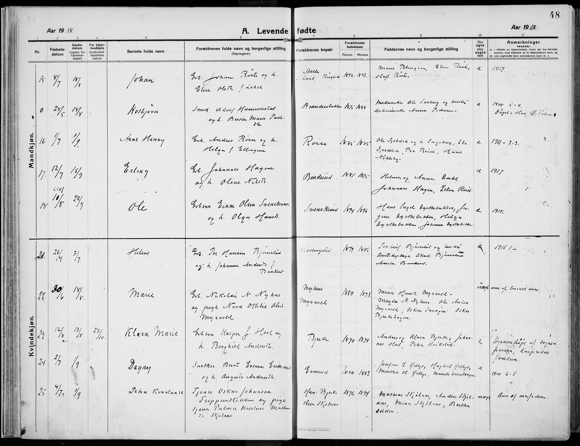 Kolbu prestekontor, AV/SAH-PREST-110/H/Ha/Haa/L0002: Ministerialbok nr. 2, 1912-1926, s. 48