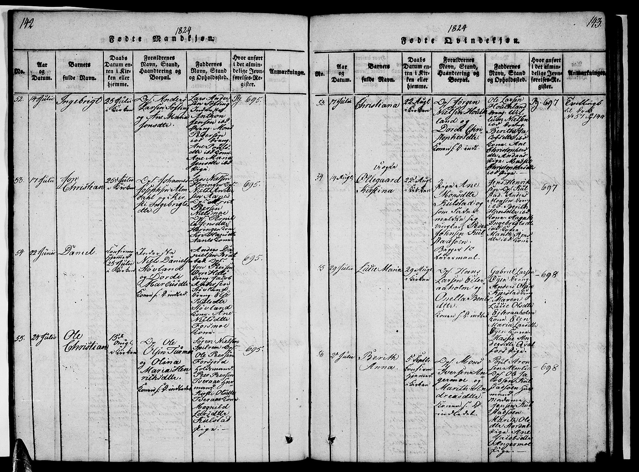 Ministerialprotokoller, klokkerbøker og fødselsregistre - Nordland, AV/SAT-A-1459/820/L0299: Klokkerbok nr. 820C01, 1820-1825, s. 142-143