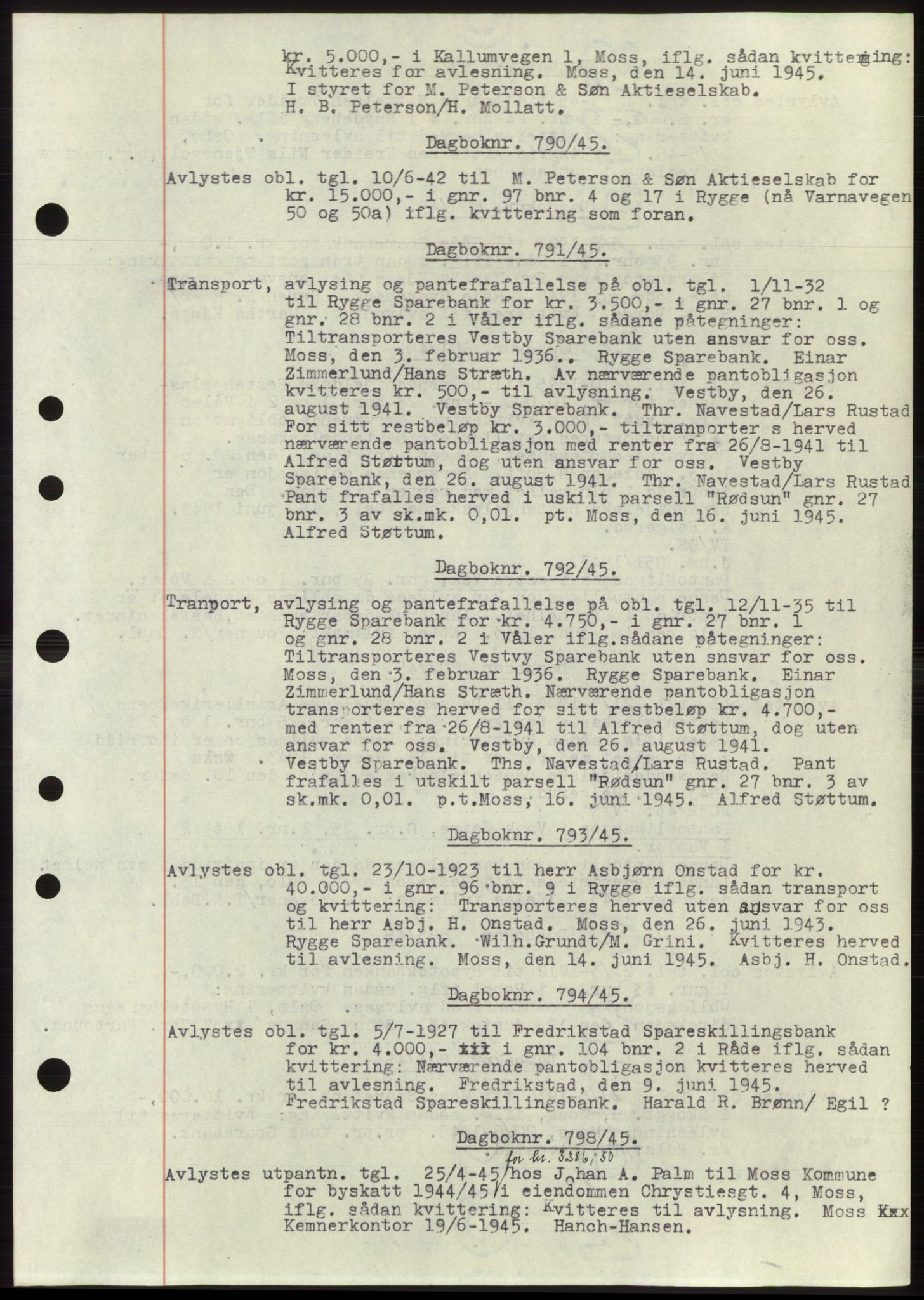 Moss sorenskriveri, SAO/A-10168: Pantebok nr. C10, 1938-1950, Dagboknr: 790/1945