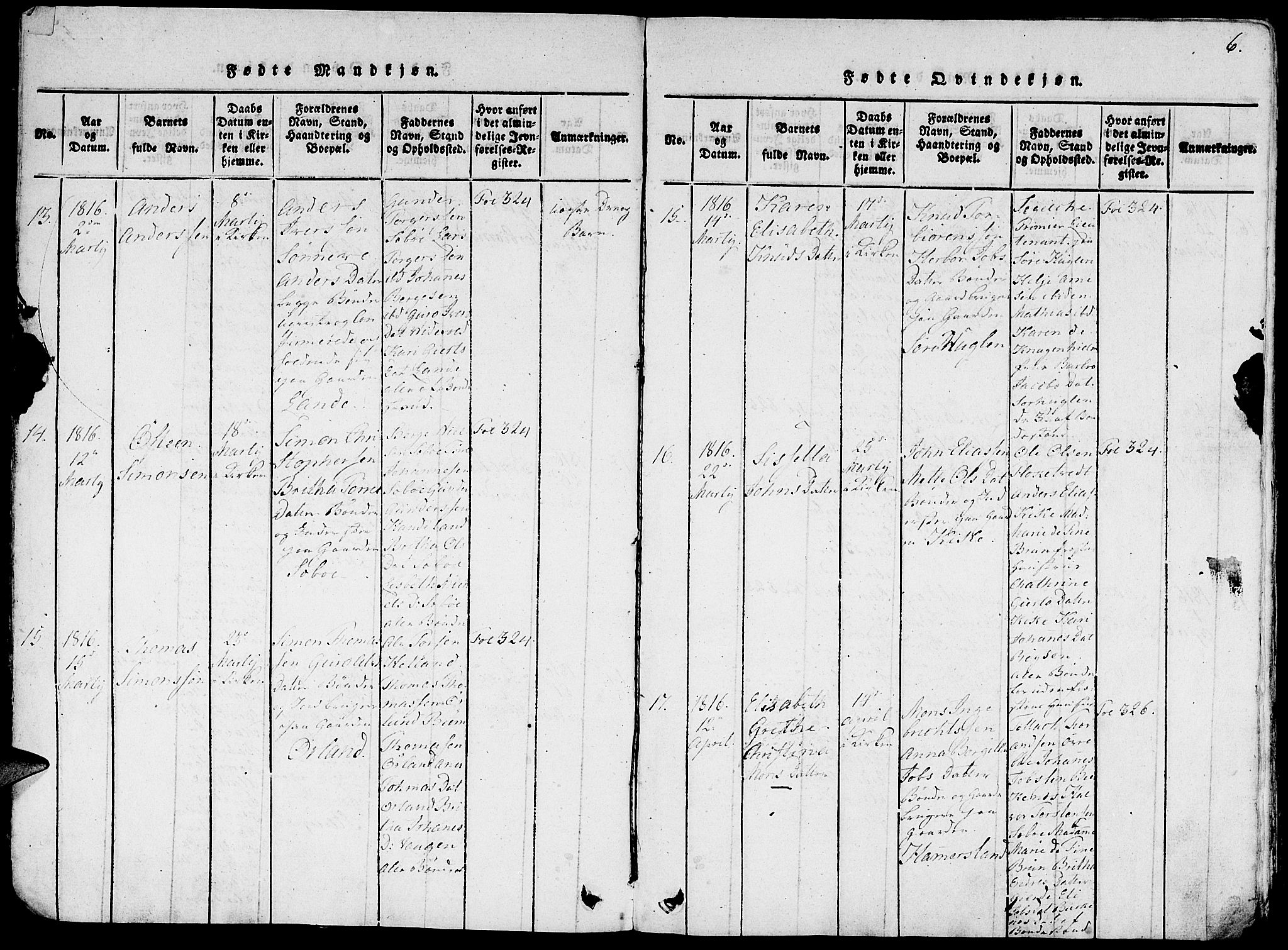 Fjelberg sokneprestembete, AV/SAB-A-75201/H/Haa: Ministerialbok nr. A 4, 1816-1822, s. 6
