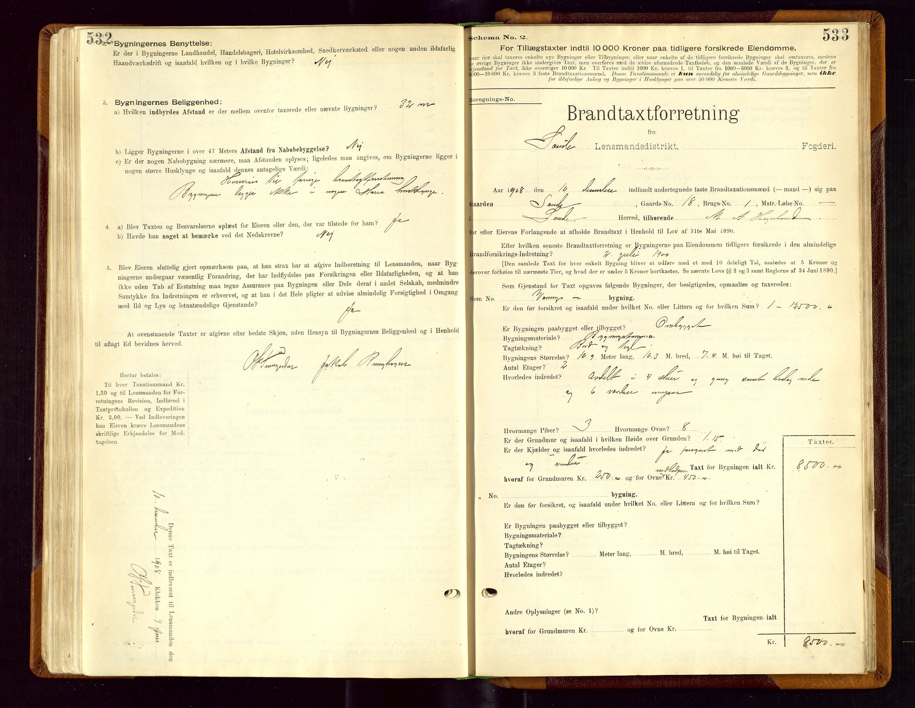 Sauda lensmannskontor, SAST/A-100177/Gob/L0001: Branntakstprotokoll - skjematakst, 1894-1914, s. 532-533